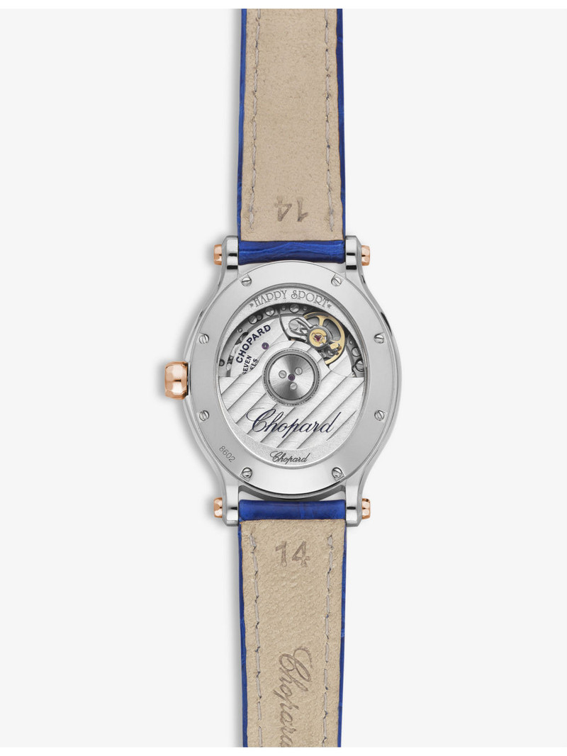 Chopard 278602-6001 Happy Sport 18ct rose-gold, 0.19ct diamond and alligator-embossed leather automatic watc outlook