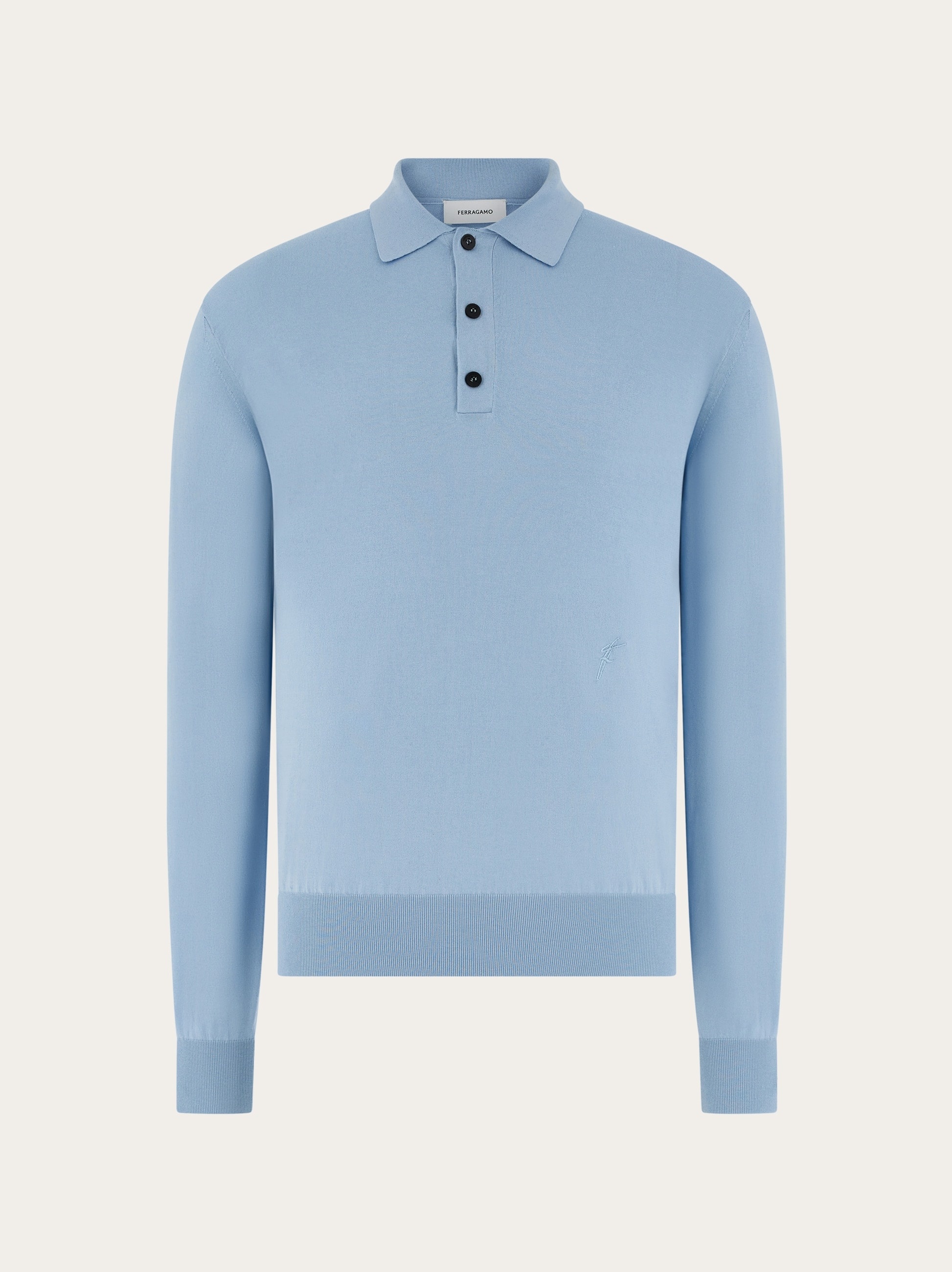 Long sleeved silk blend polo shirt - 1