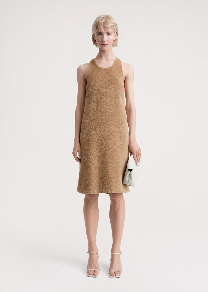 Scoop-neck wool-teddy dress chestnut - 2