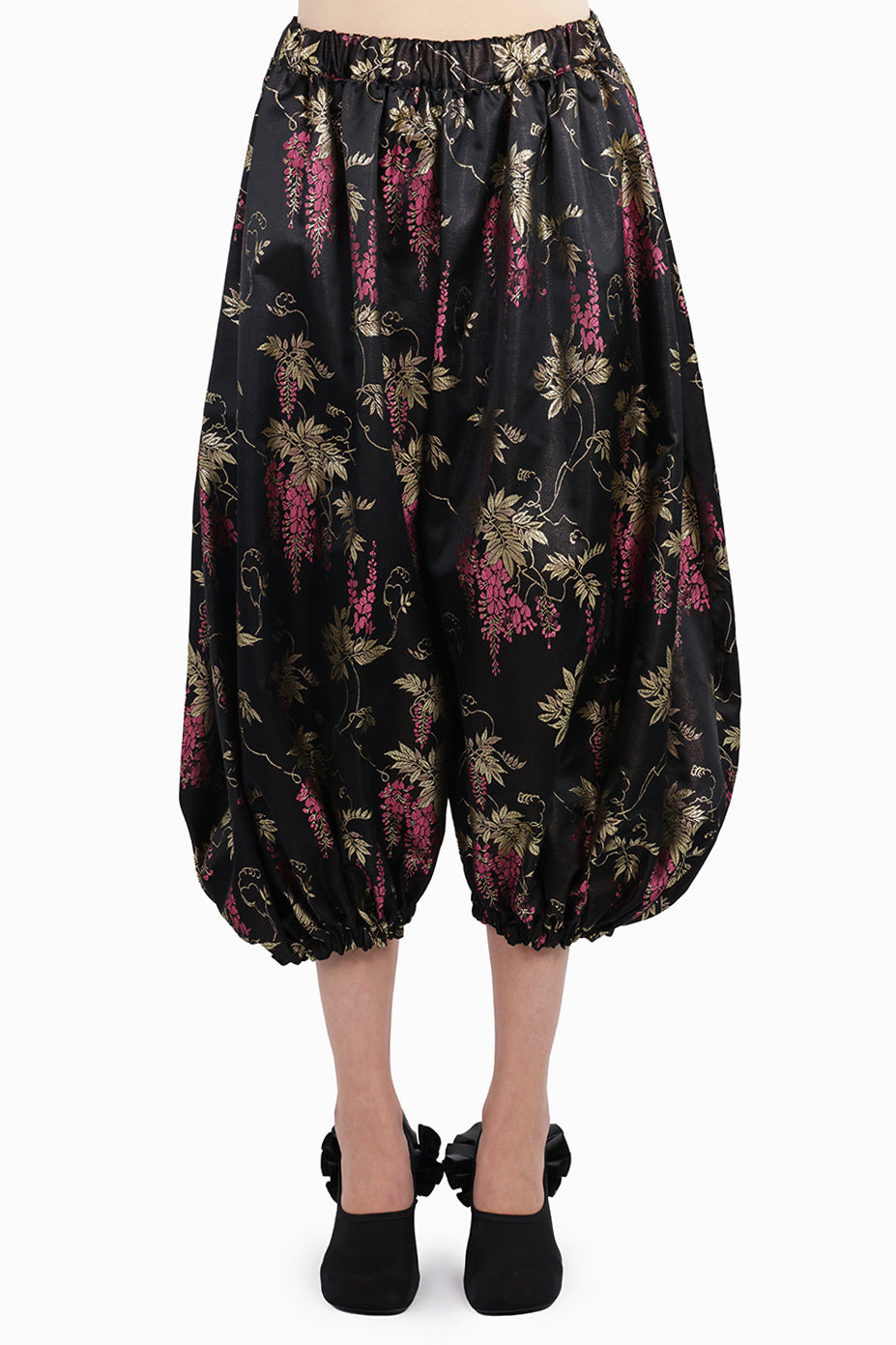 GATHERED FLORAL PRINT BALLOON PANT WITH CUFF | BLACK/PINK/GOLD - 3
