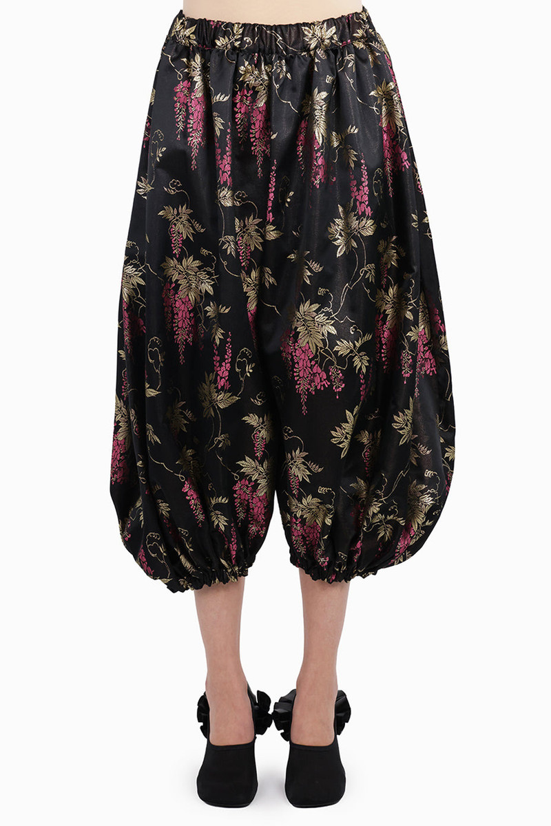 Comme Des Garçons GATHERED FLORAL PRINT BALLOON PANT WITH CUFF | BLACK/PINK/GOLD outlook