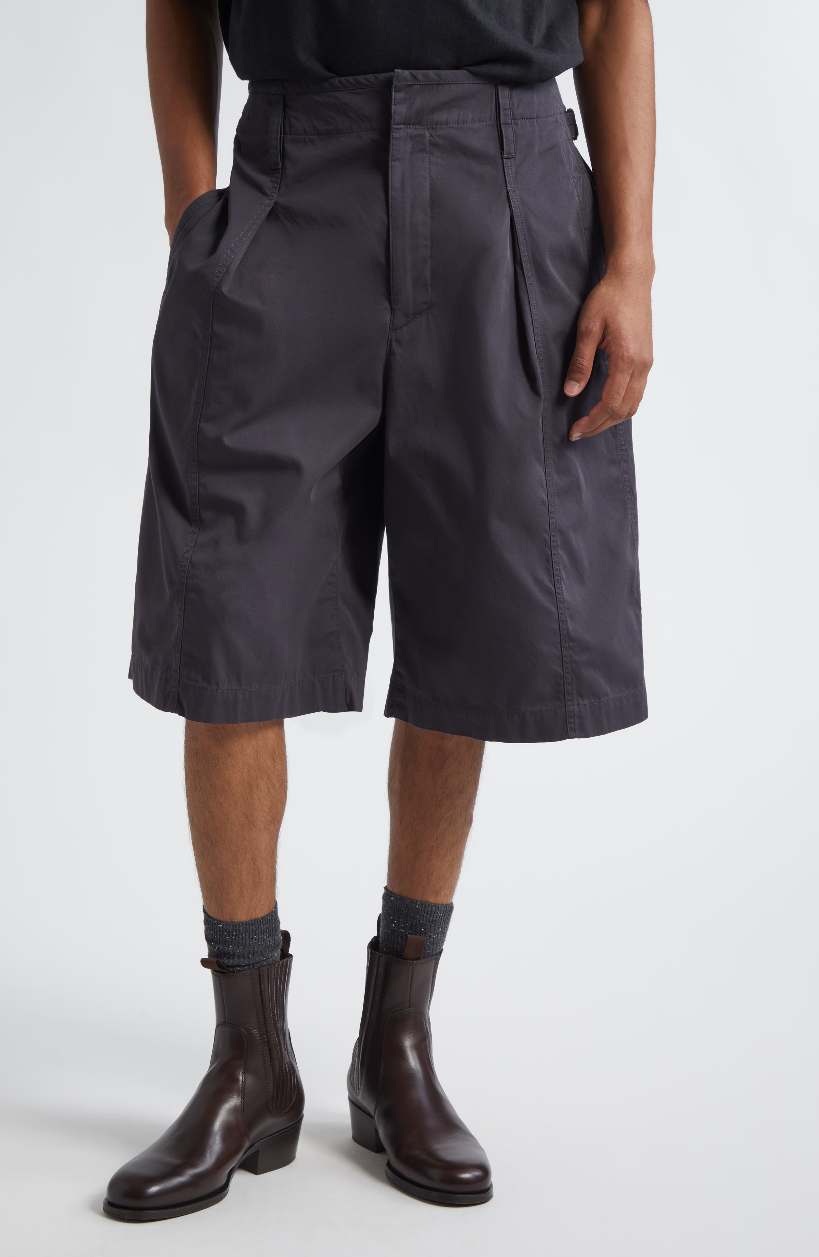 Lemaire Maxi Pleated Bermuda Shorts in Charcoal at Nordstrom - 1