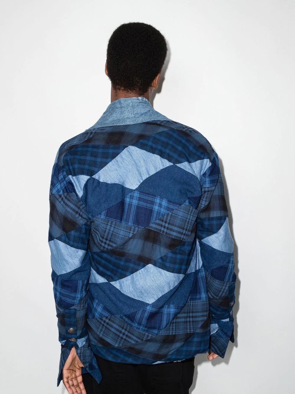 Diamond patchwork denim shirt jacket - 3