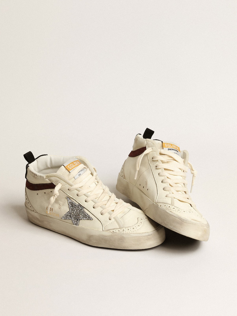 Golden Goose Mid Star LTD in white nappa leather with silver glitter star outlook