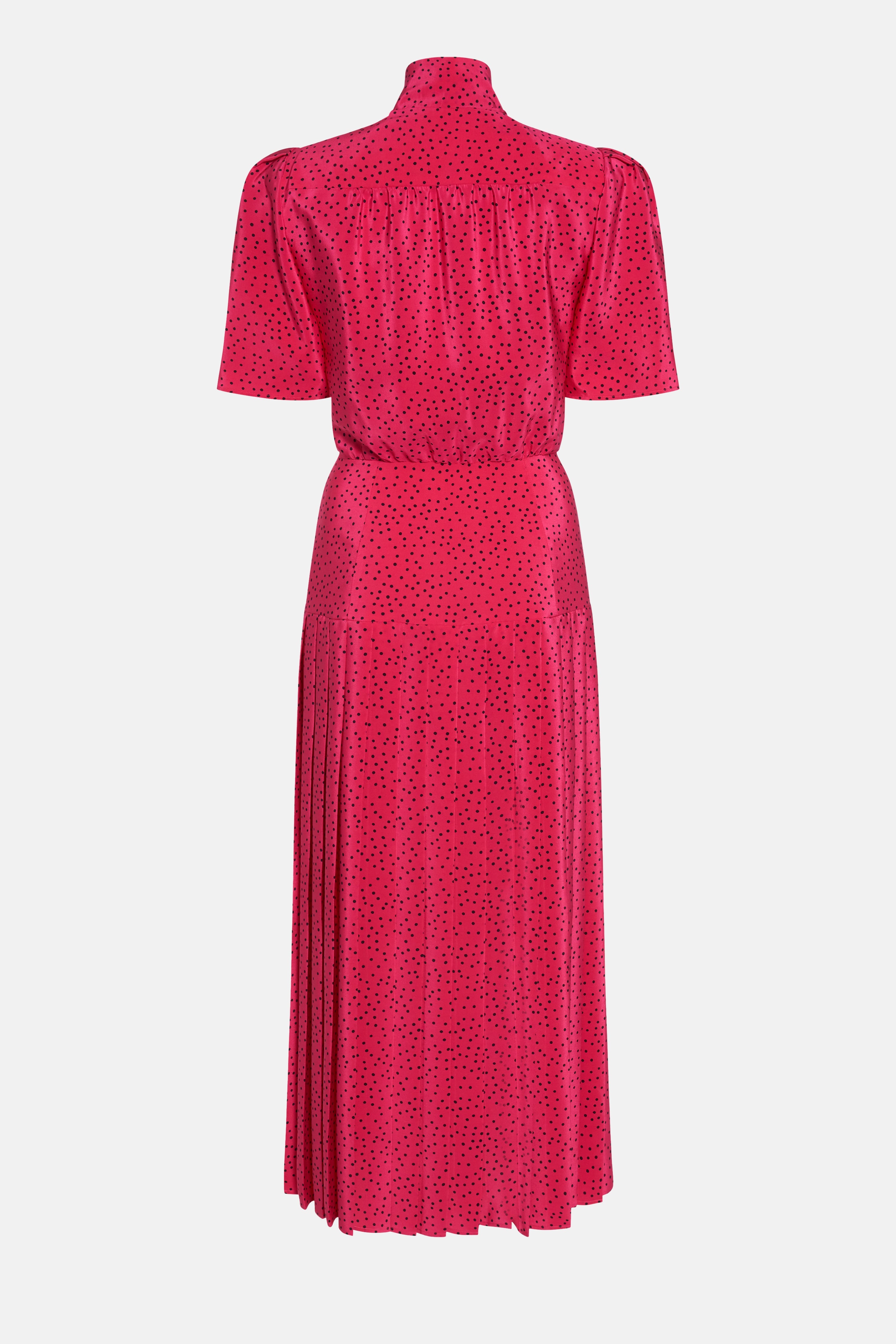 POLKA DOT SILK PLEATED DRESS WITH BOW - 2