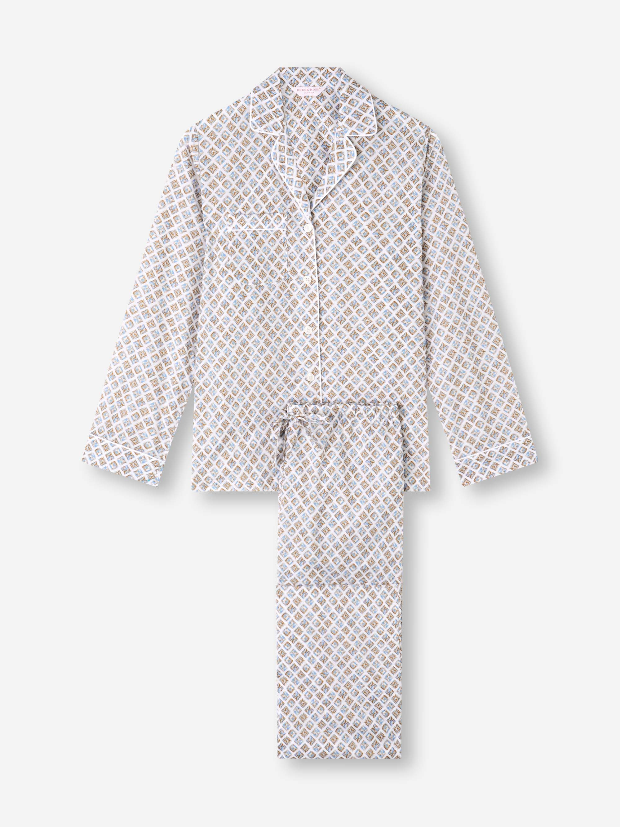 Women's Pajamas Cotton Batiste Neutral White Diamond Print - 4