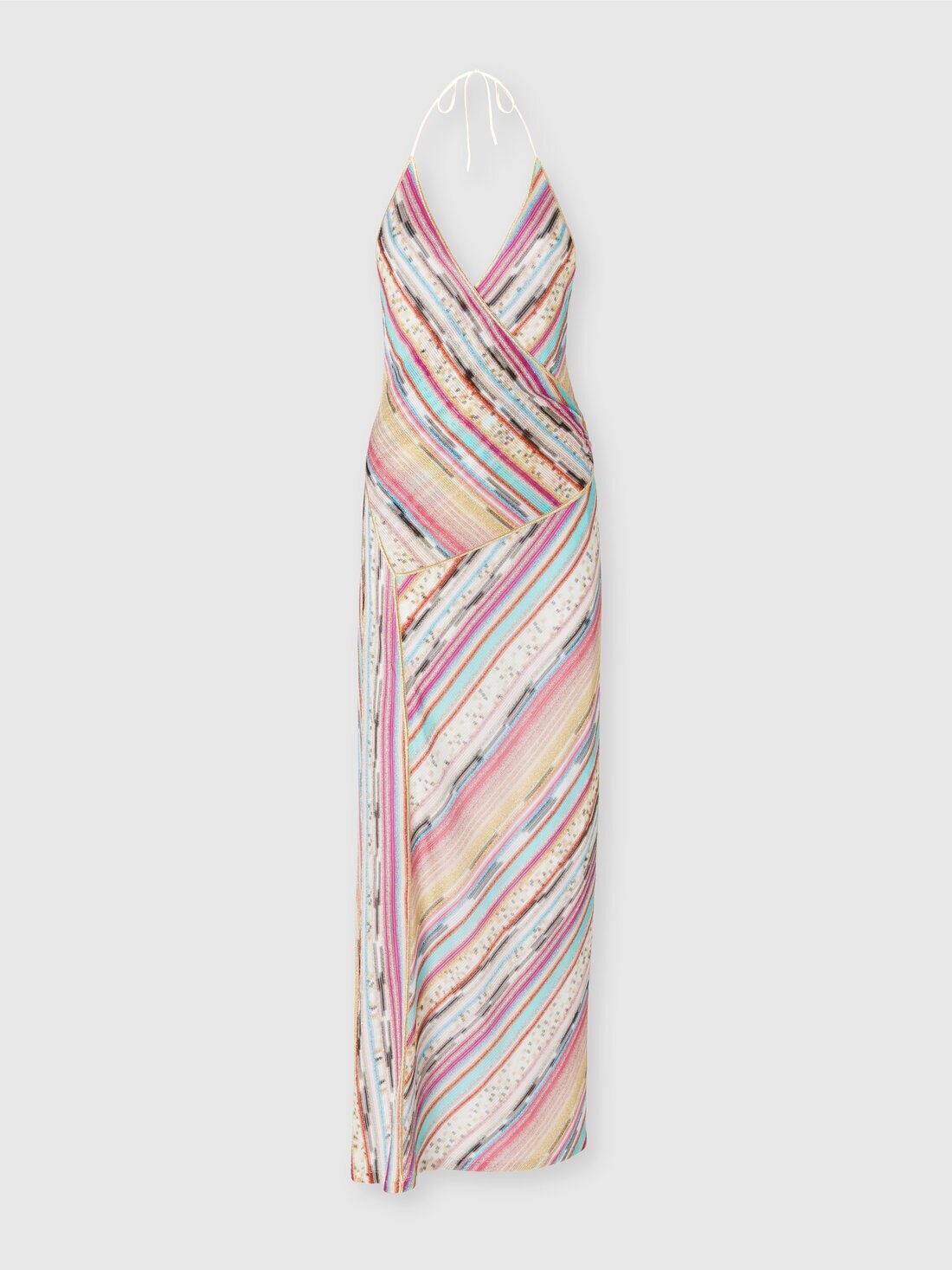Long dress in lamé slub viscose with slit - 1