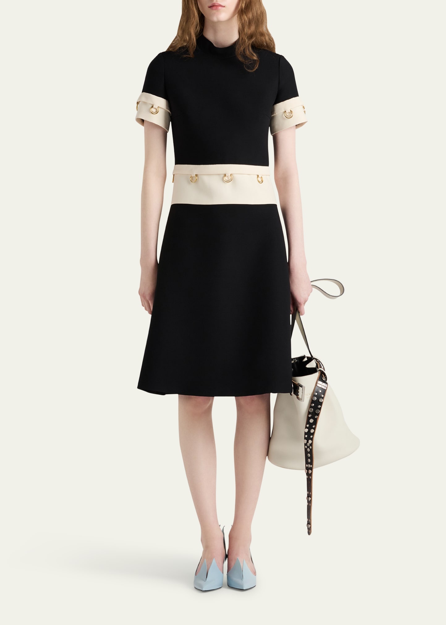 Metal Ring Tricotine Wool Midi Dress - 2