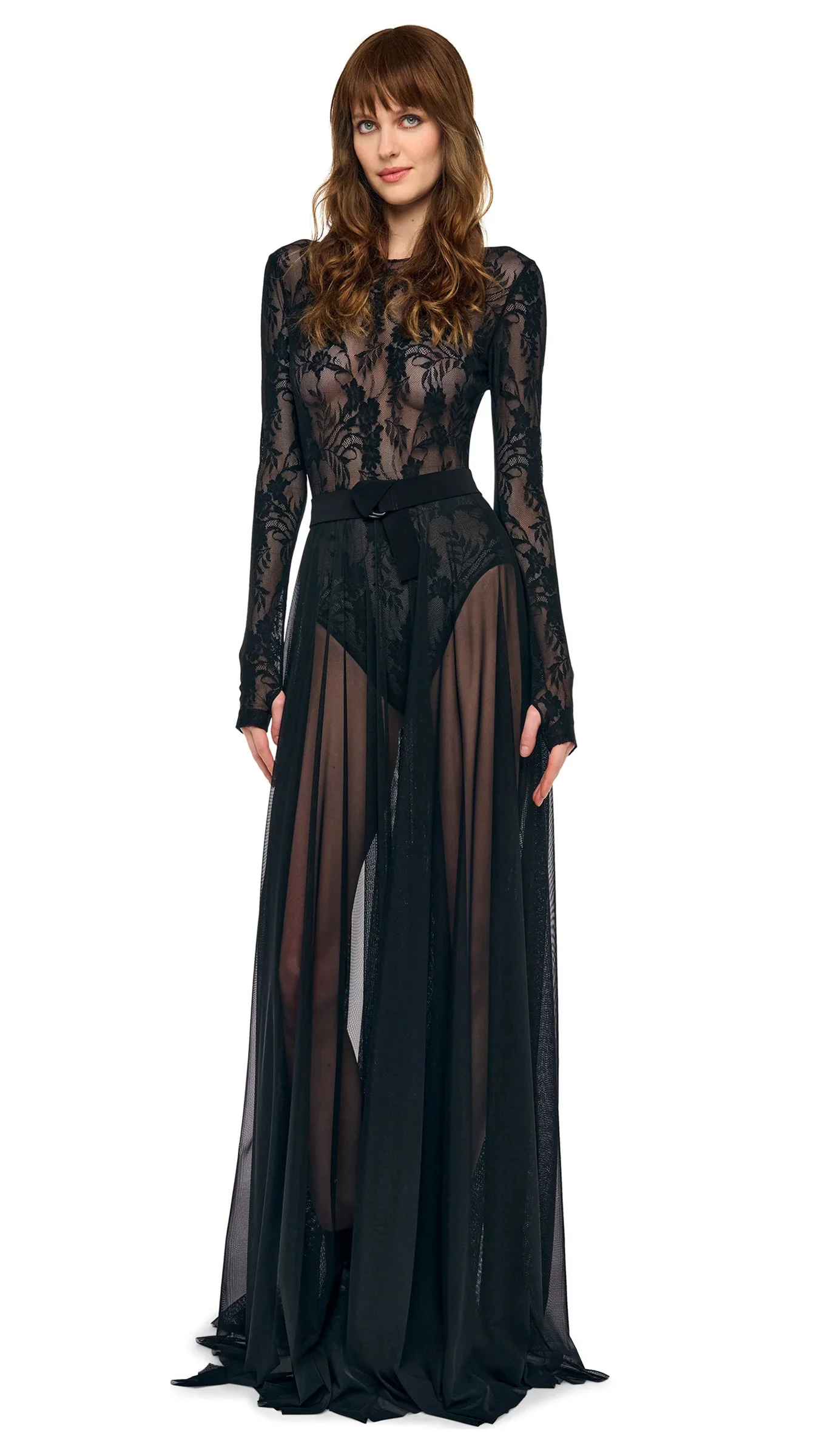 LONG SLEEVE CREW FLARED GOWN - 1