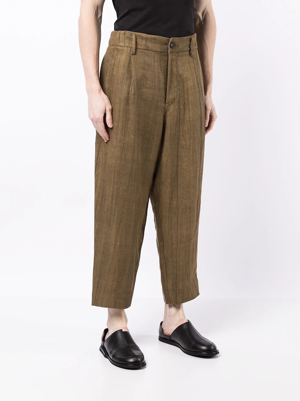 wide-leg cropped linen trousers - 3