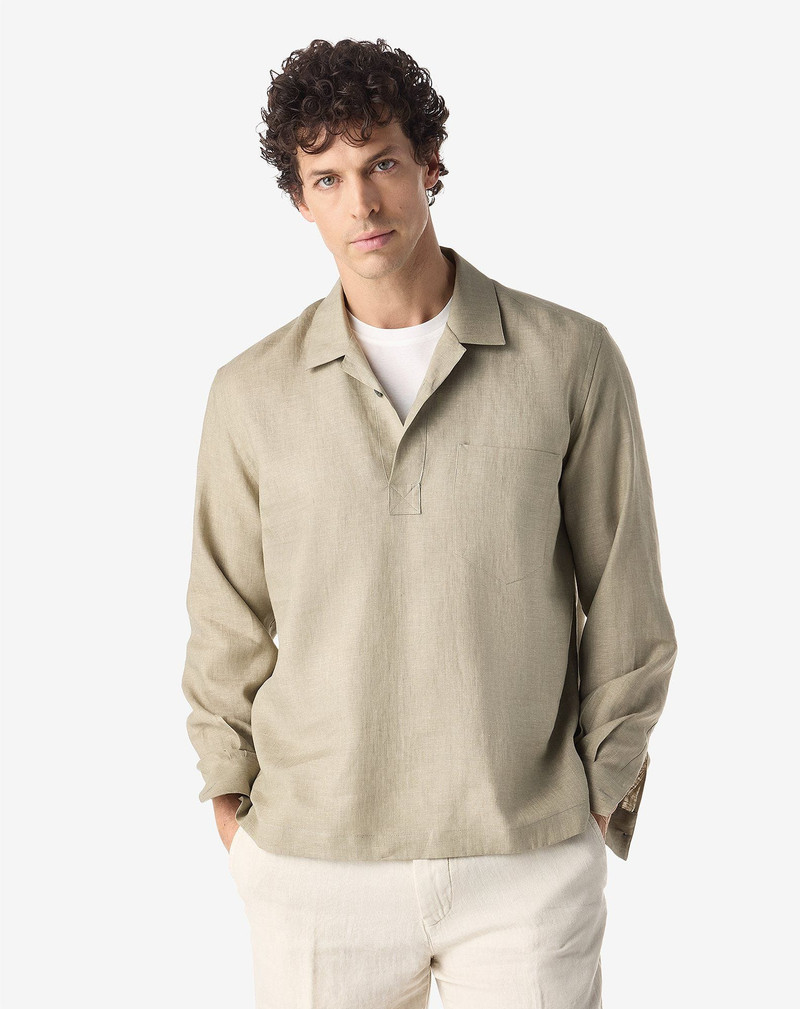 CORNELIANI Beige chambray linen shirt outlook