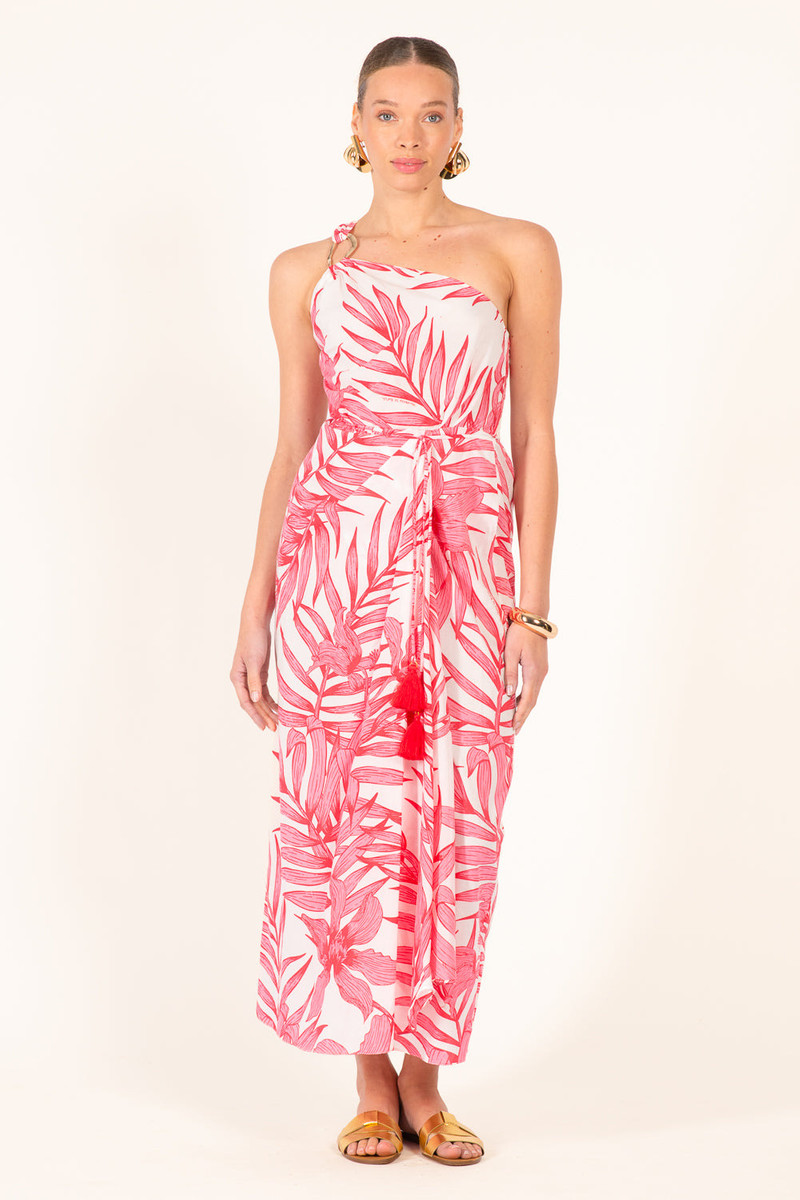 Long Dress Fanny - Pink Palm Leaf 1
