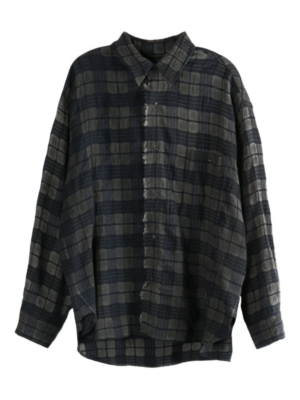 checked-pattern frayed shirt - 1