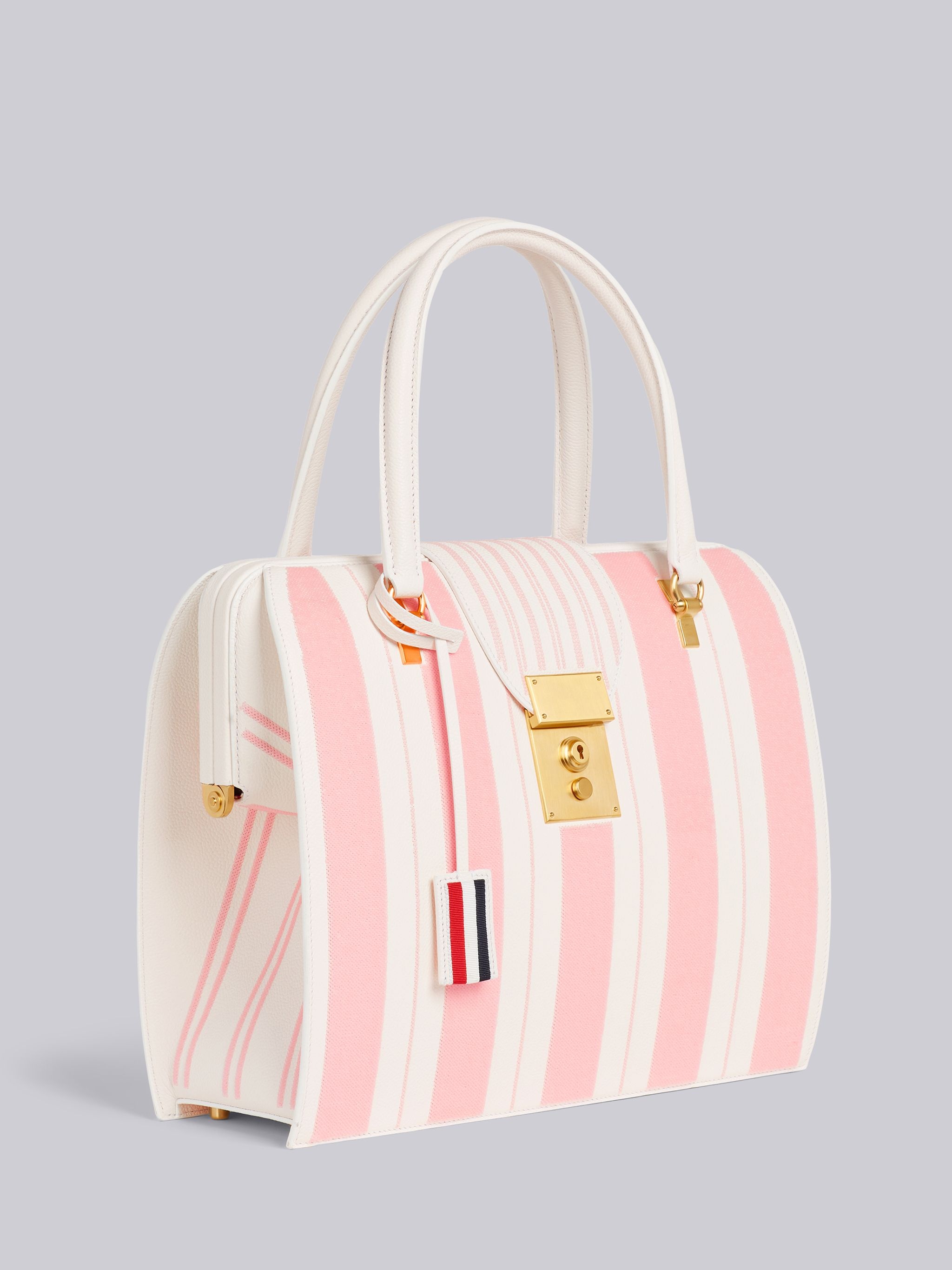 Light Pink Pebble Grain Leather Sequin Stripe Embroidery Mrs. Thom Bag - 3