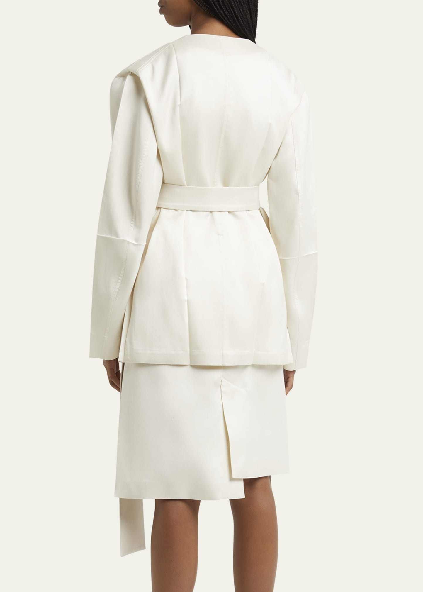 No Collar Origami Belted Wool Jacket - 3