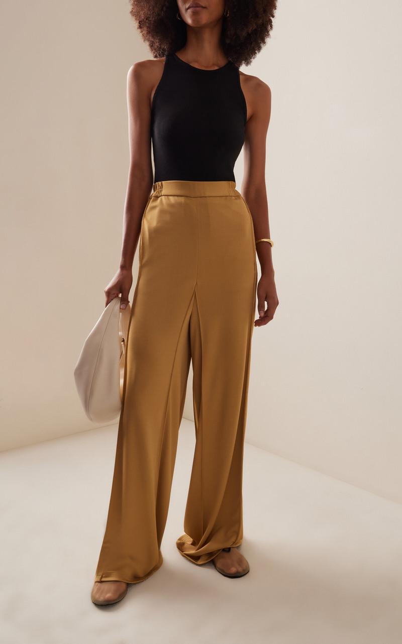 BEVZA Pin-Tucked Crepe Wide-Leg Trousers gold outlook