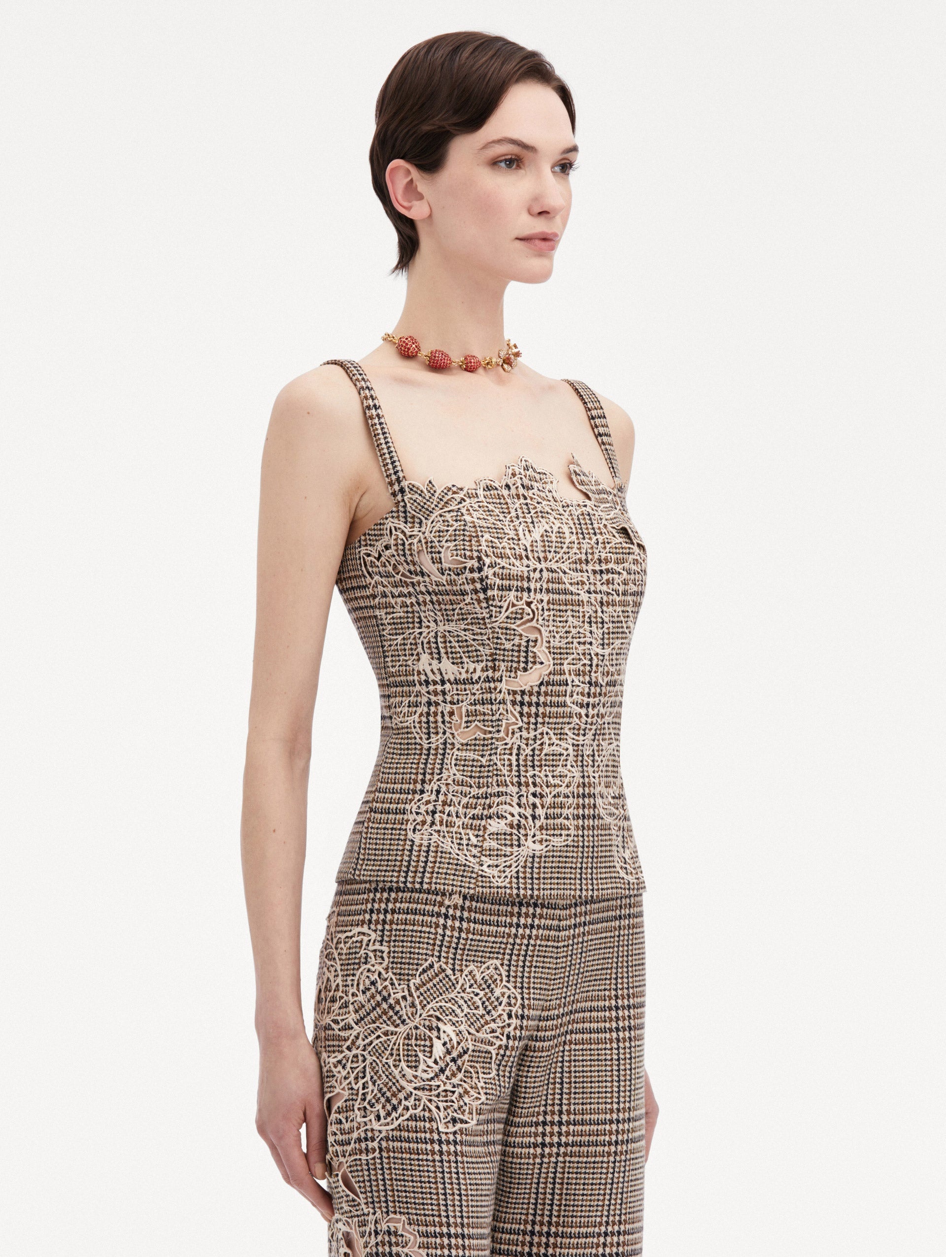 PEONY GUIPURE APPLIQUÉ PLAID TANK - 5