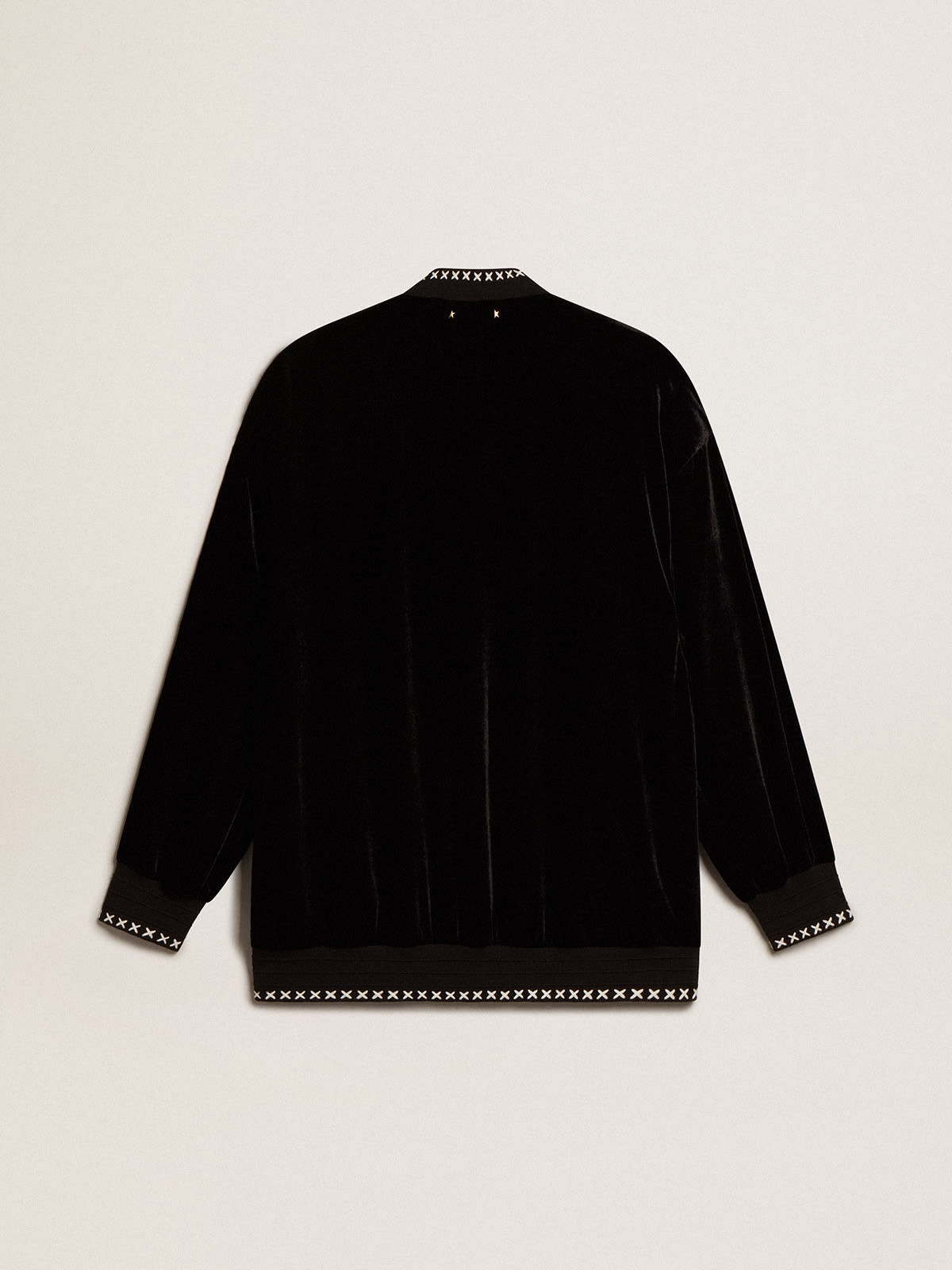 Black velvet jacket with floral embroidery on the front - 6