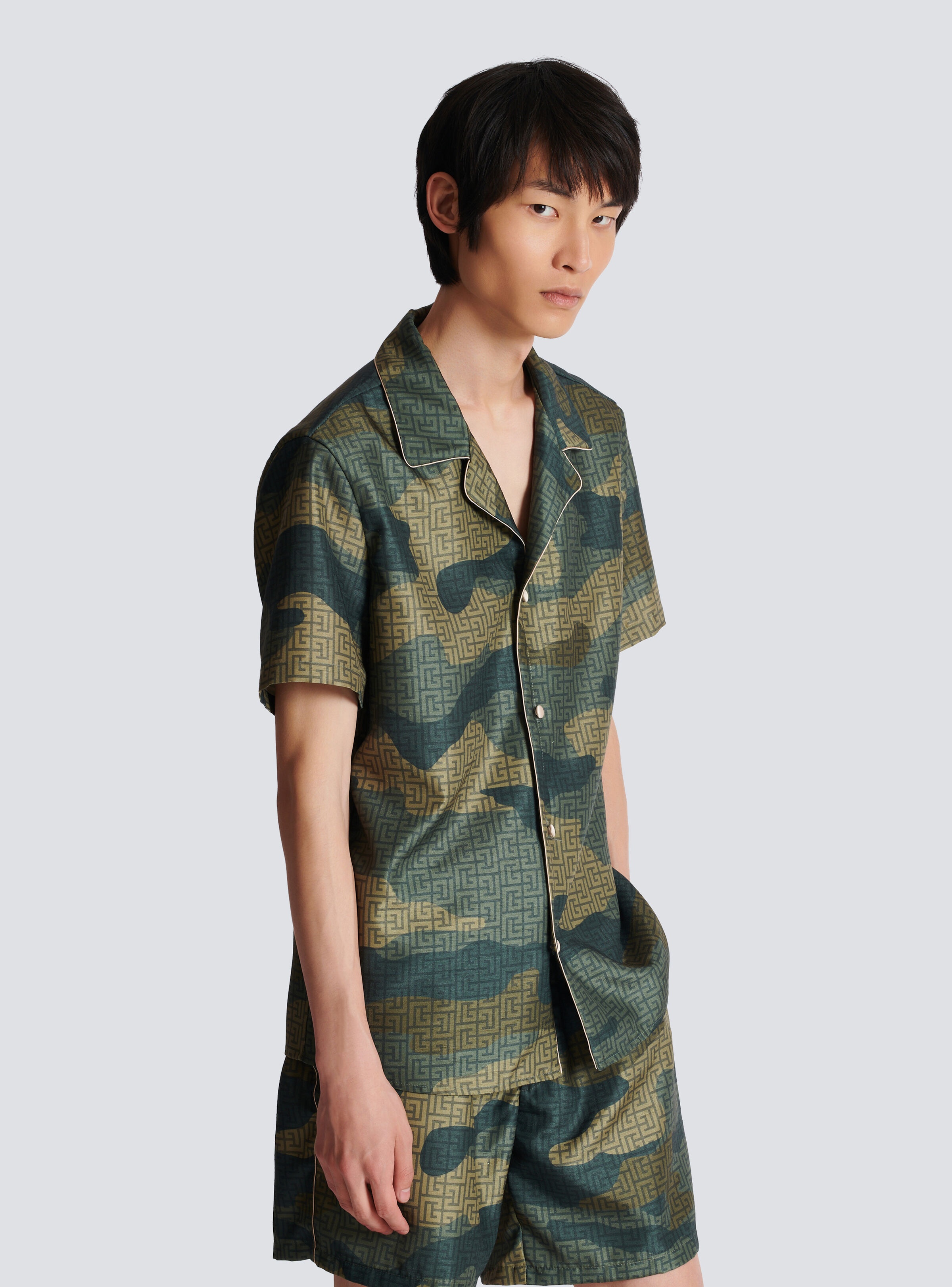 Camouflage monogrammed Shantung short-sleeved shirt - 6