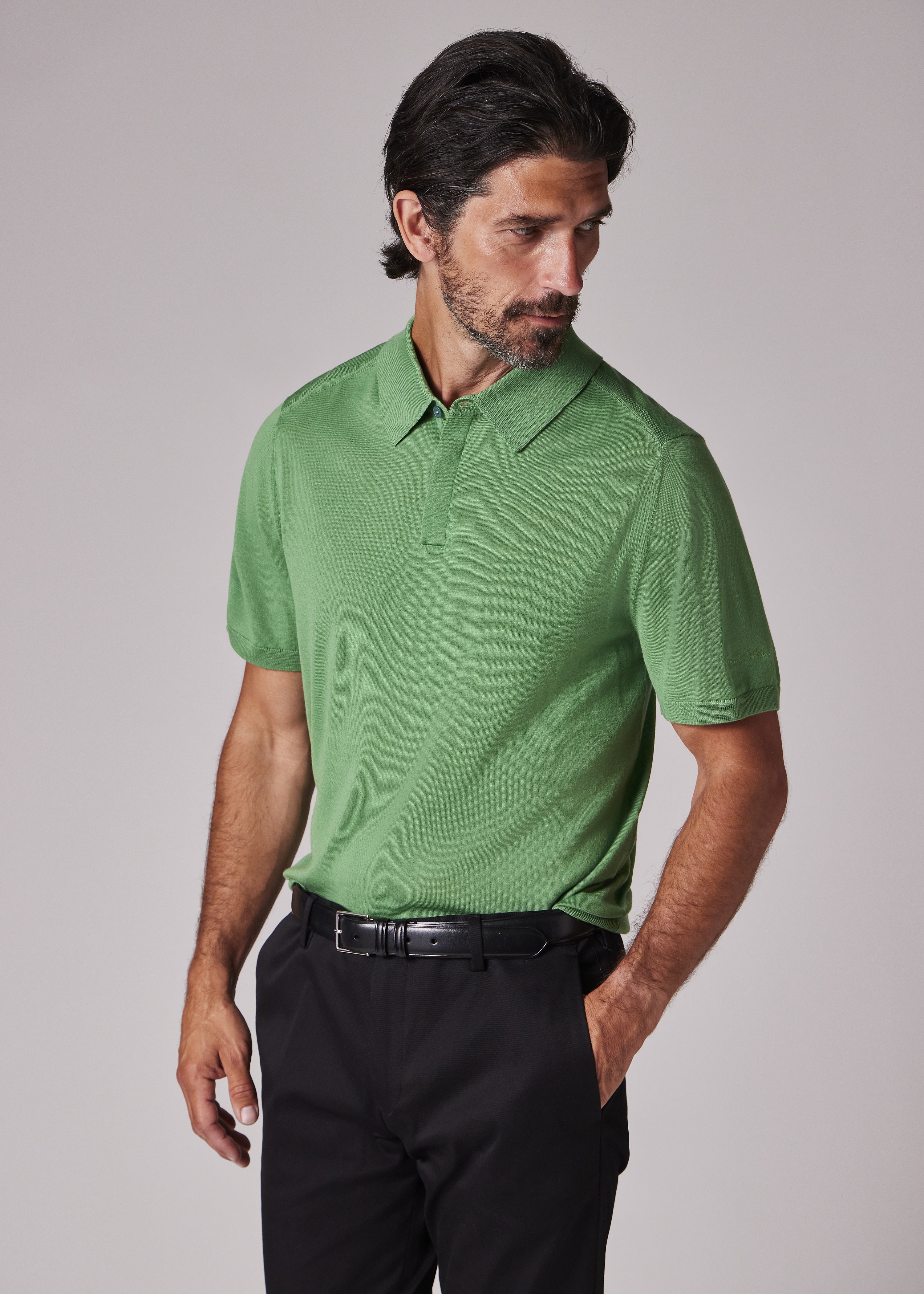 Bright Green Merino Wool Short Sleeve Polo Shirt - 4