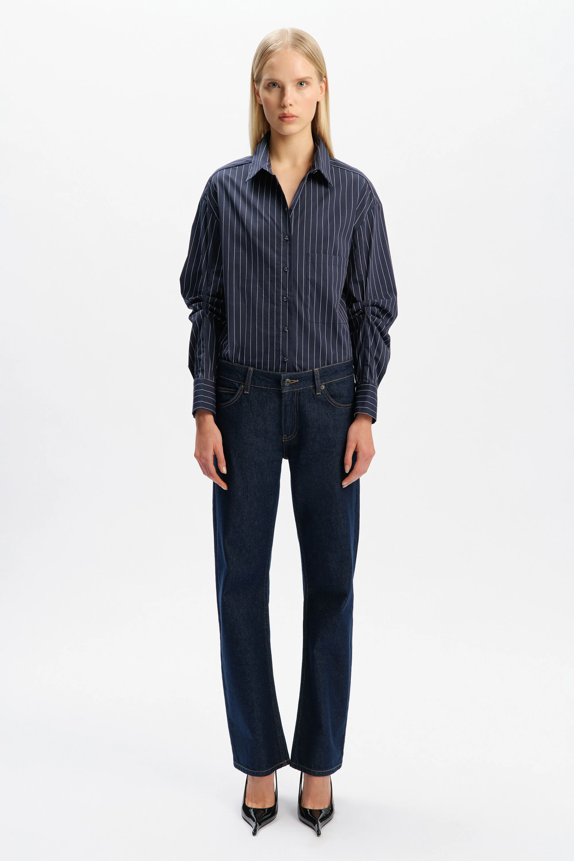 Alphie Striped Shirt In Navy Stripe - 1