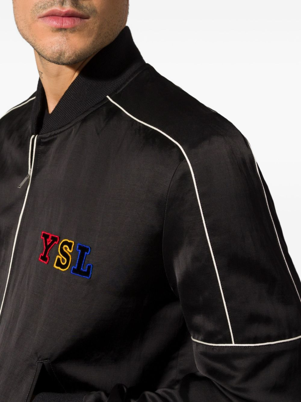 embroidered logo zipped bomber jacket - 4