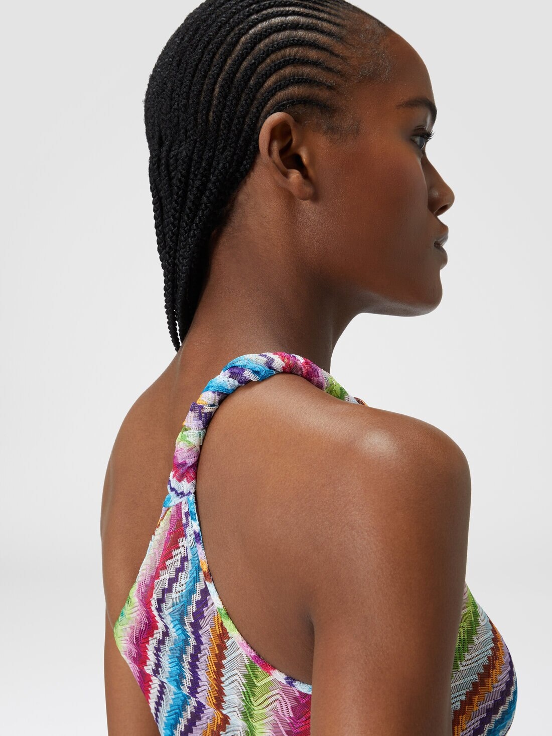 Zig zag print cover-up dress with knot neckline - 5