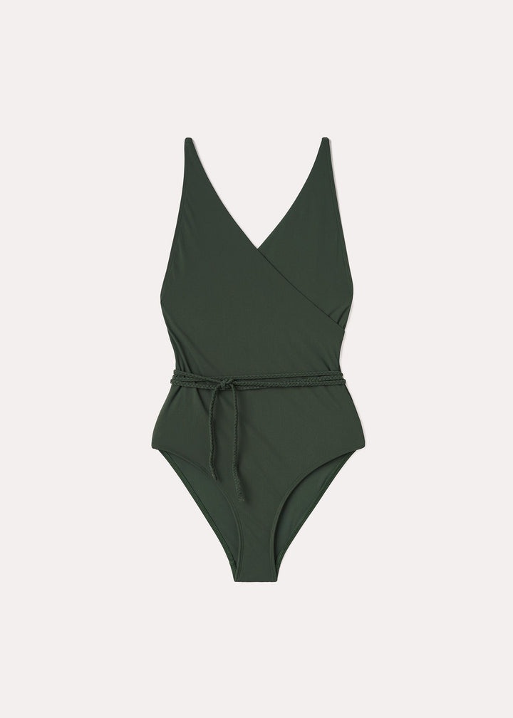 V-neck wrap swimsuit dark green - 1