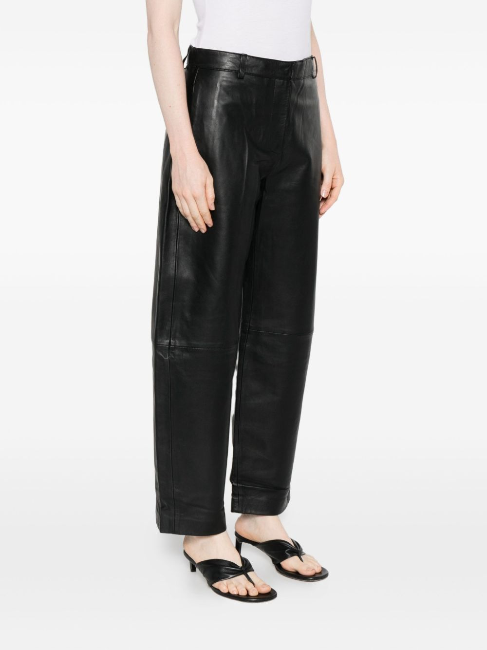 leather straight-leg trousers - 3