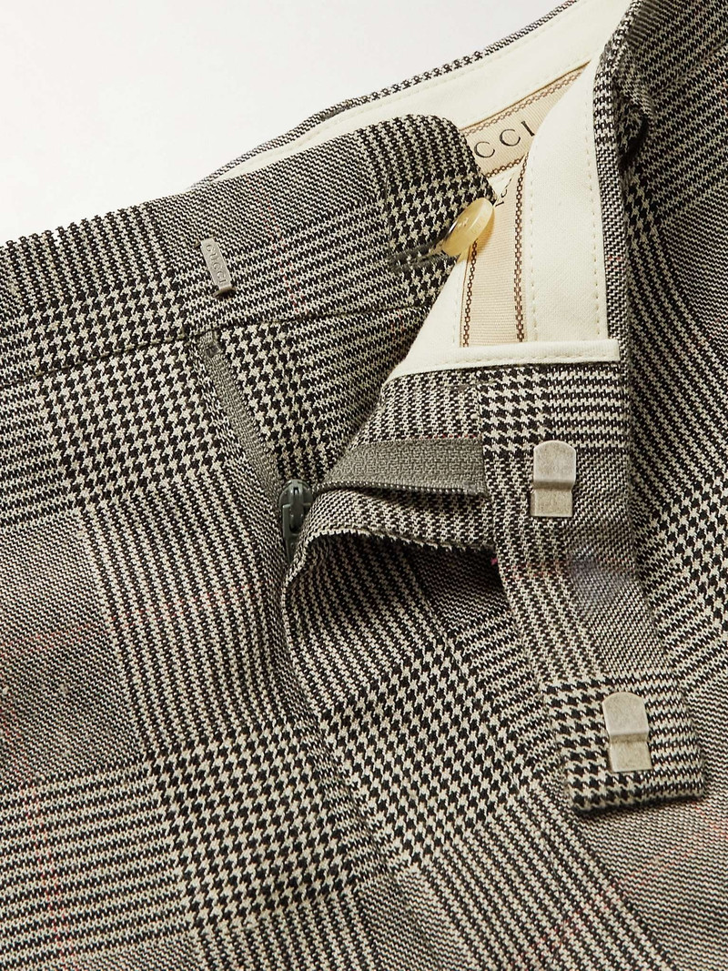 Flared Prince of Wales Checked Wool and Linen-Blend Suit Trousers 3