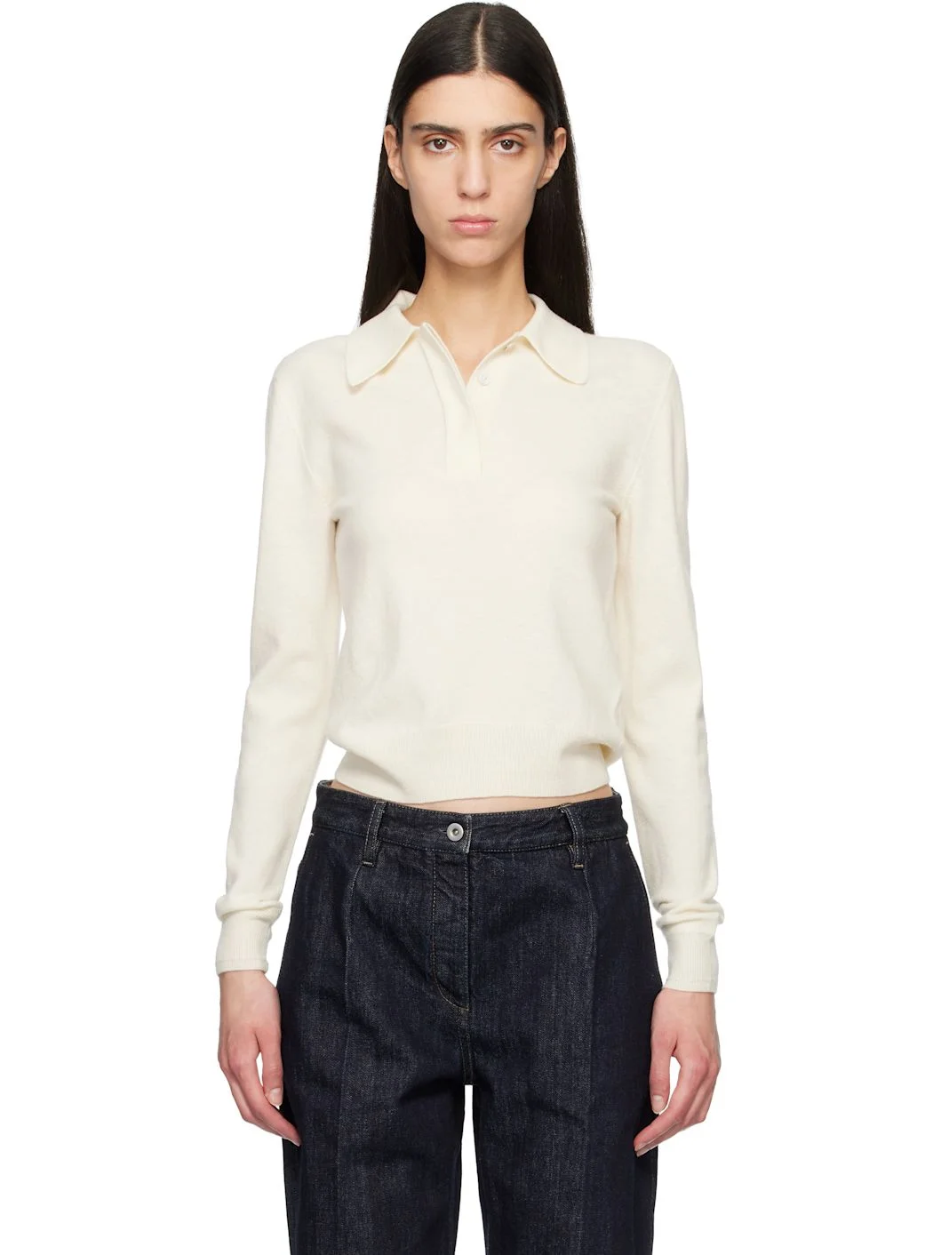 Off-White Wool Long Sleeve Polo - 1