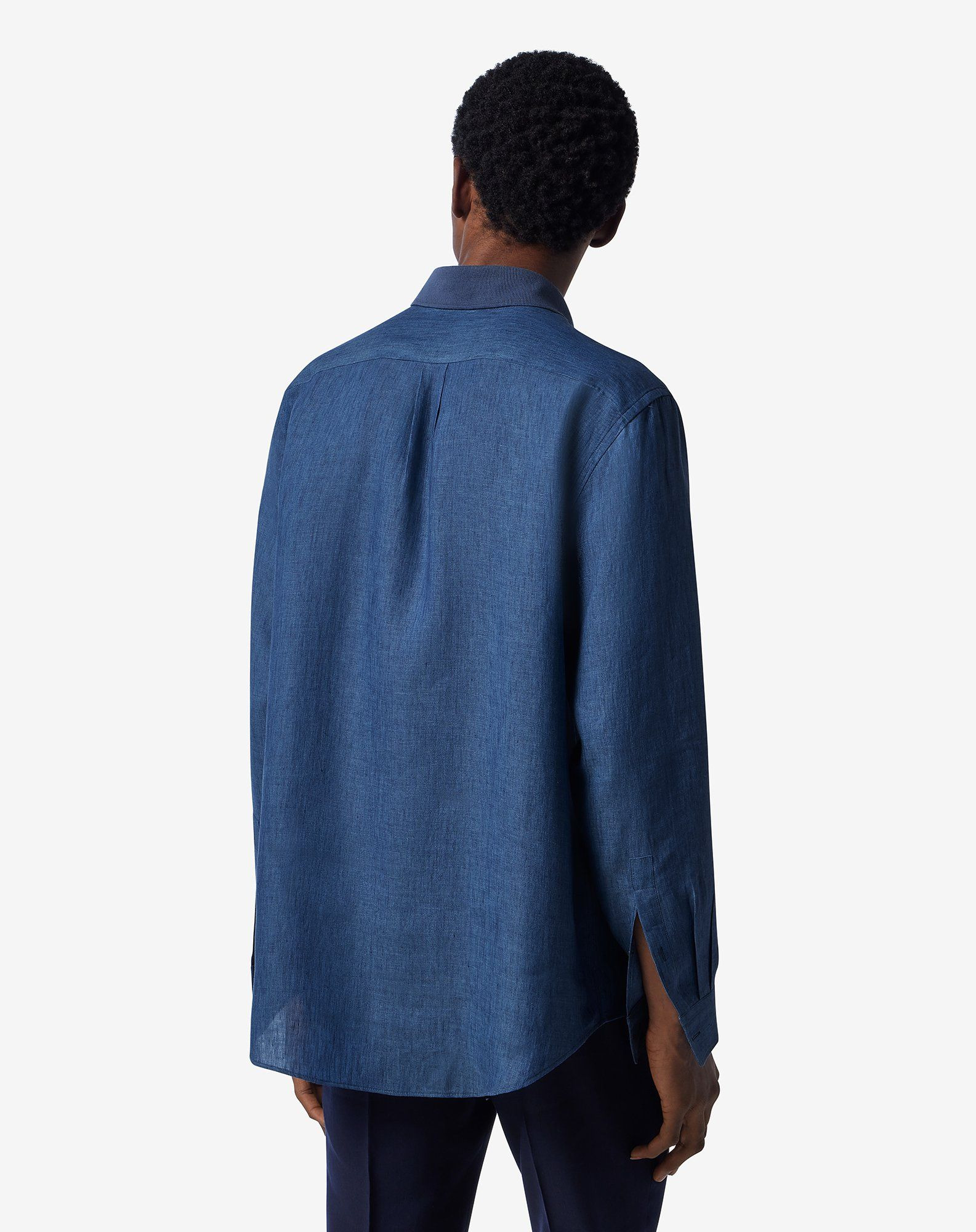 Denim blue pure linen shirt - 3