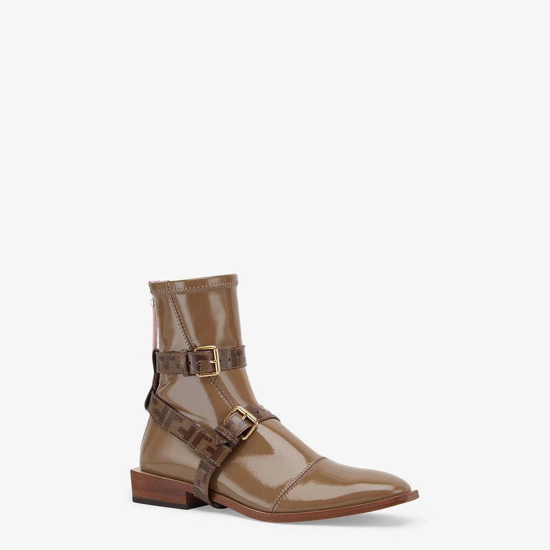 FENDI Glossy beige neoprene low ankle boots outlook