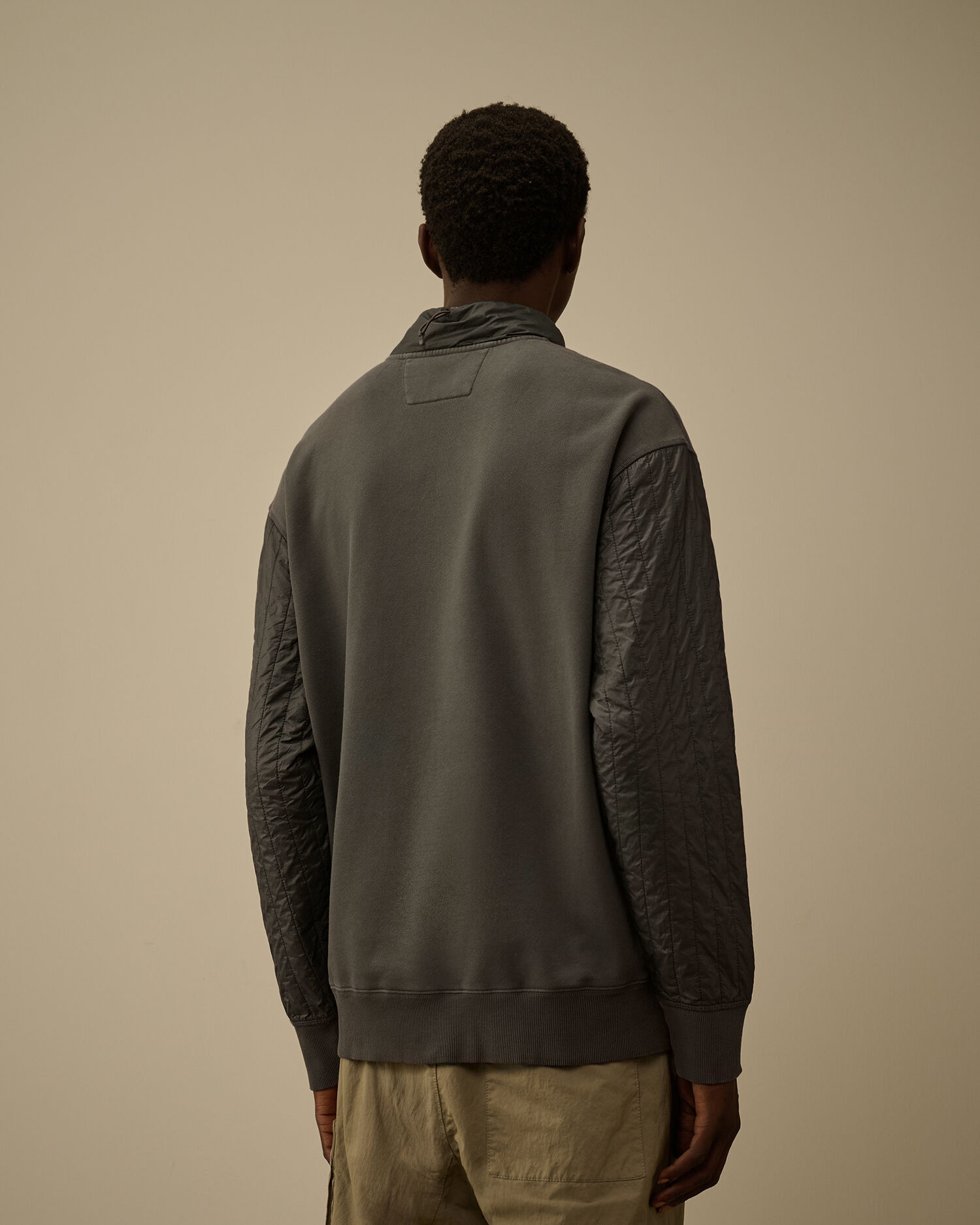 Diagonal Raised Fleece Mixed Half Zip Sweatshirt - 4