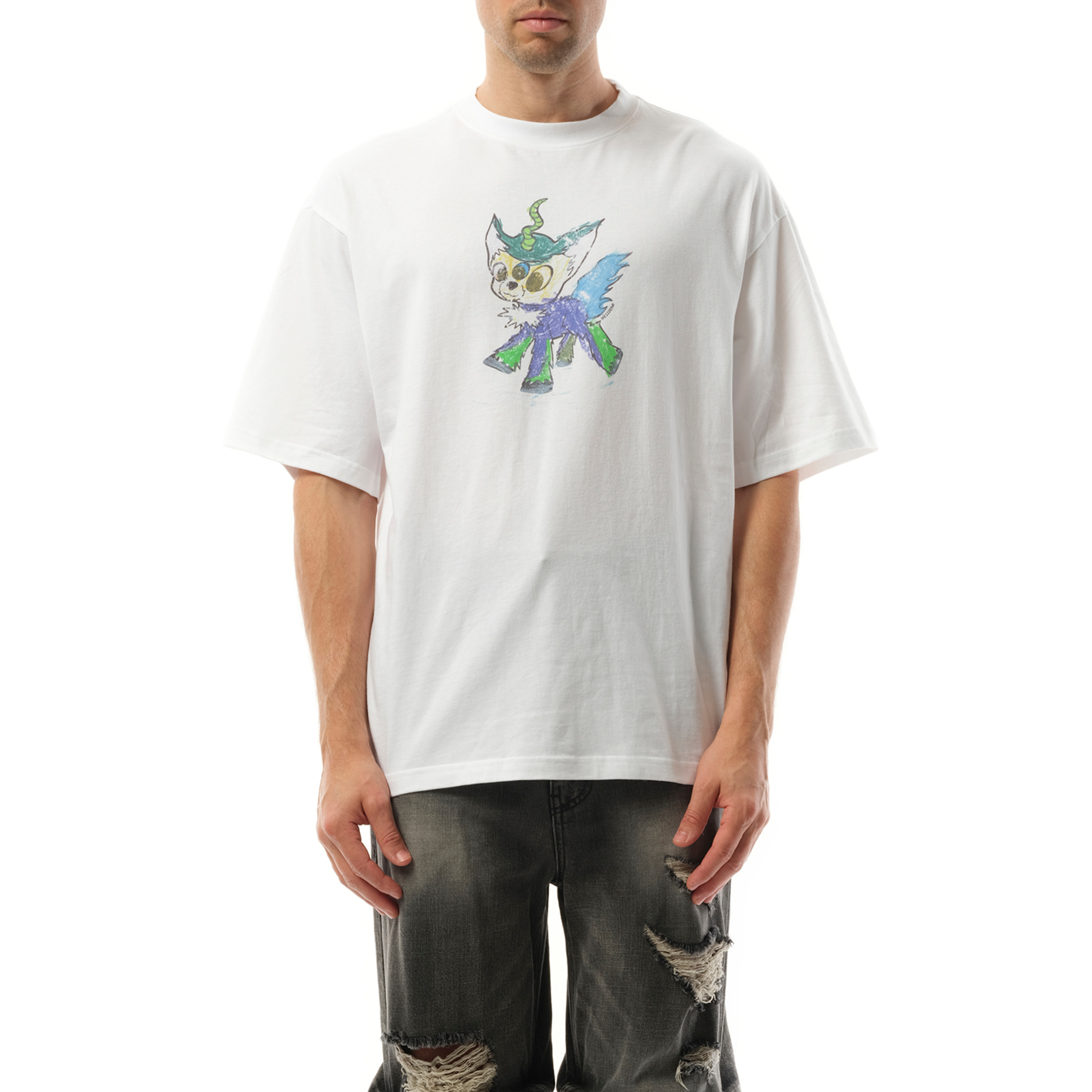 Jeff Monster Drawing T-Shirt in White - 1