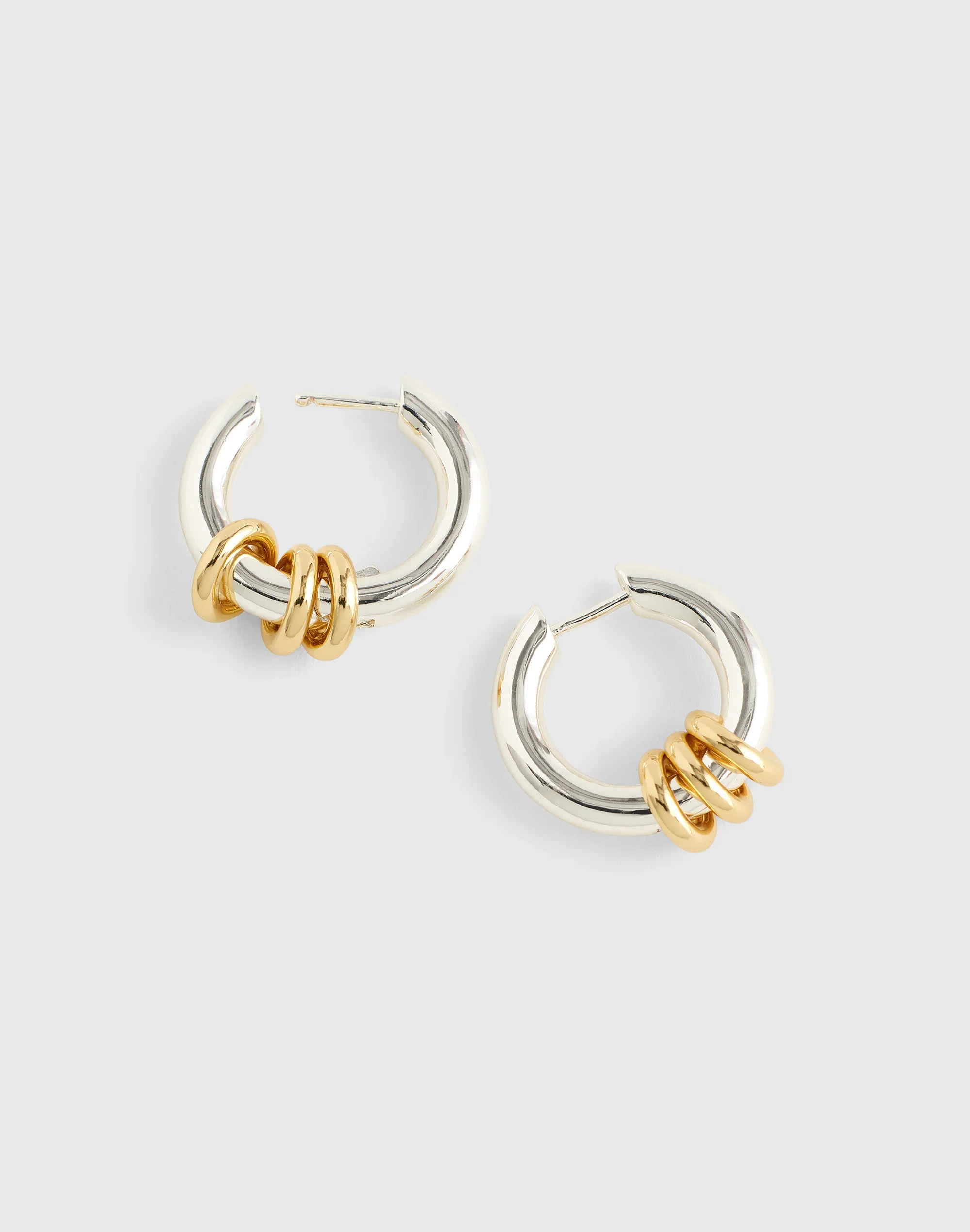 Mixed-Metal Triple-Ring Hoop Earrings - 1