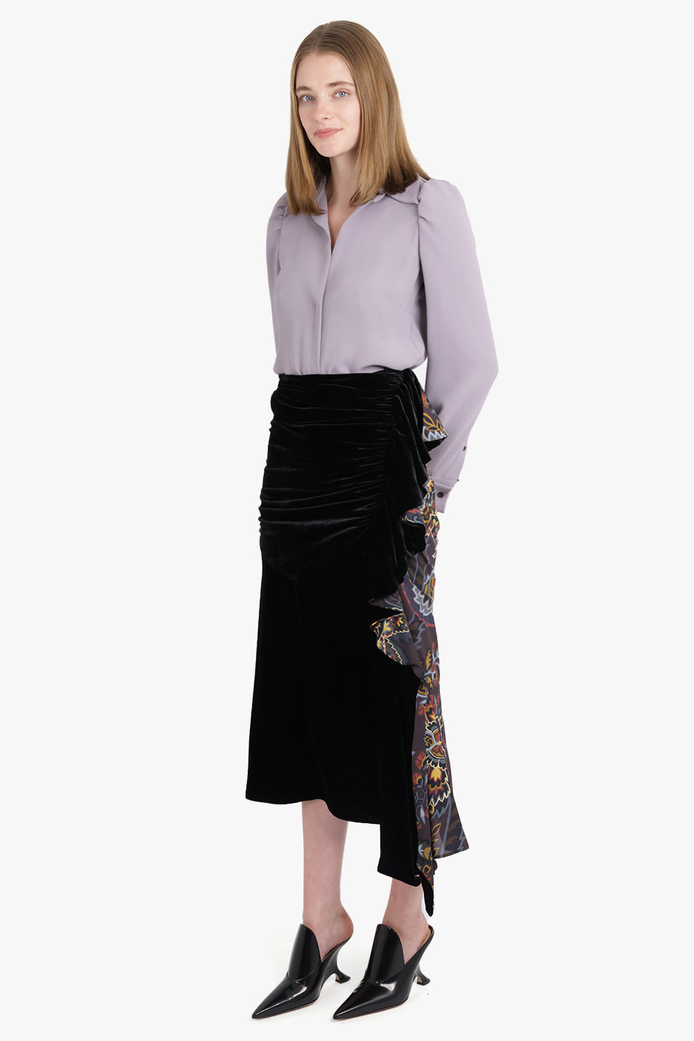 STRAIGHT DRAPED FLORAL PRINT MAXI SKIRT | BLACK/MULTI - 2