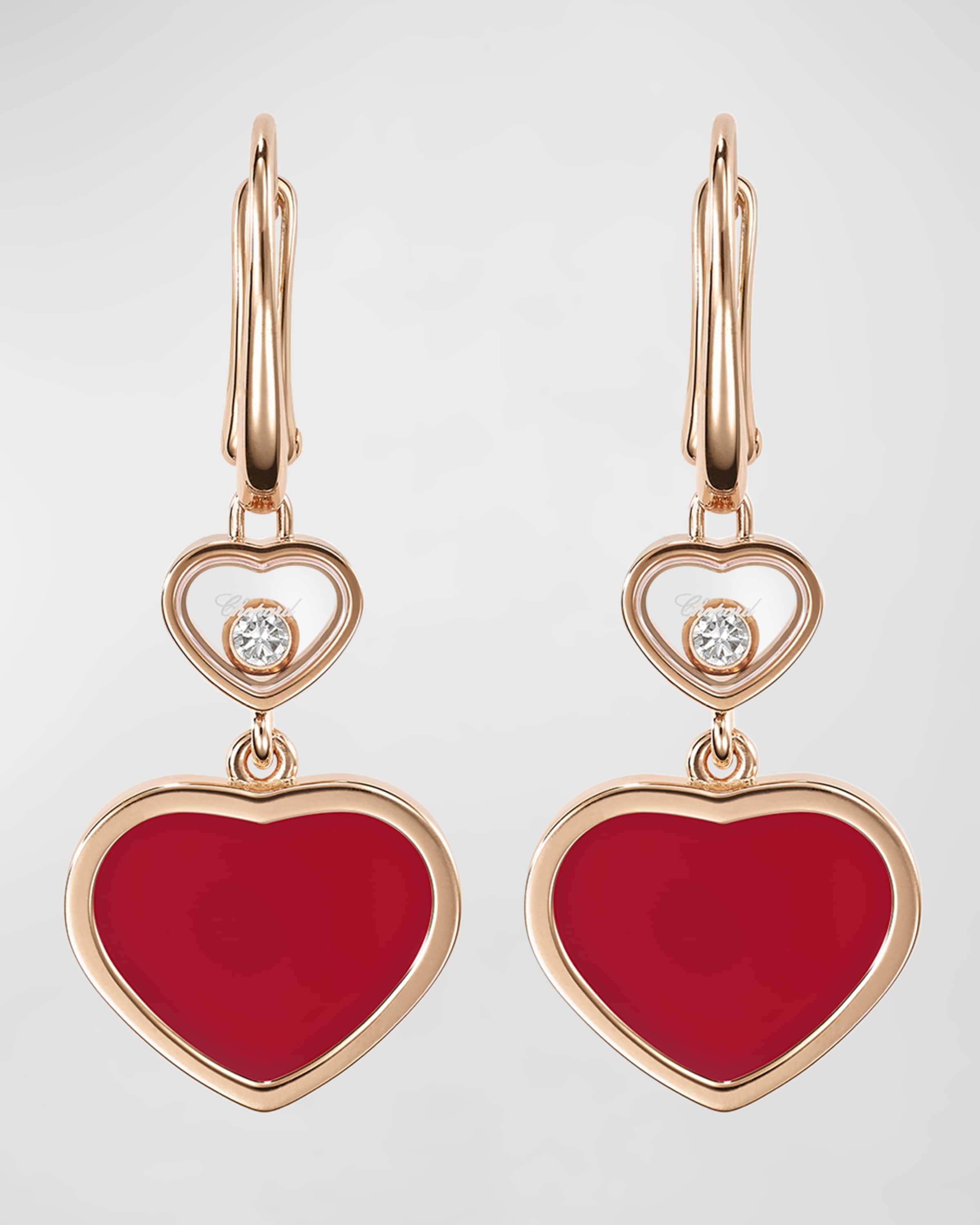 Happy Hearts 18K Rose Gold Carnelian & Diamond Earrings - 1