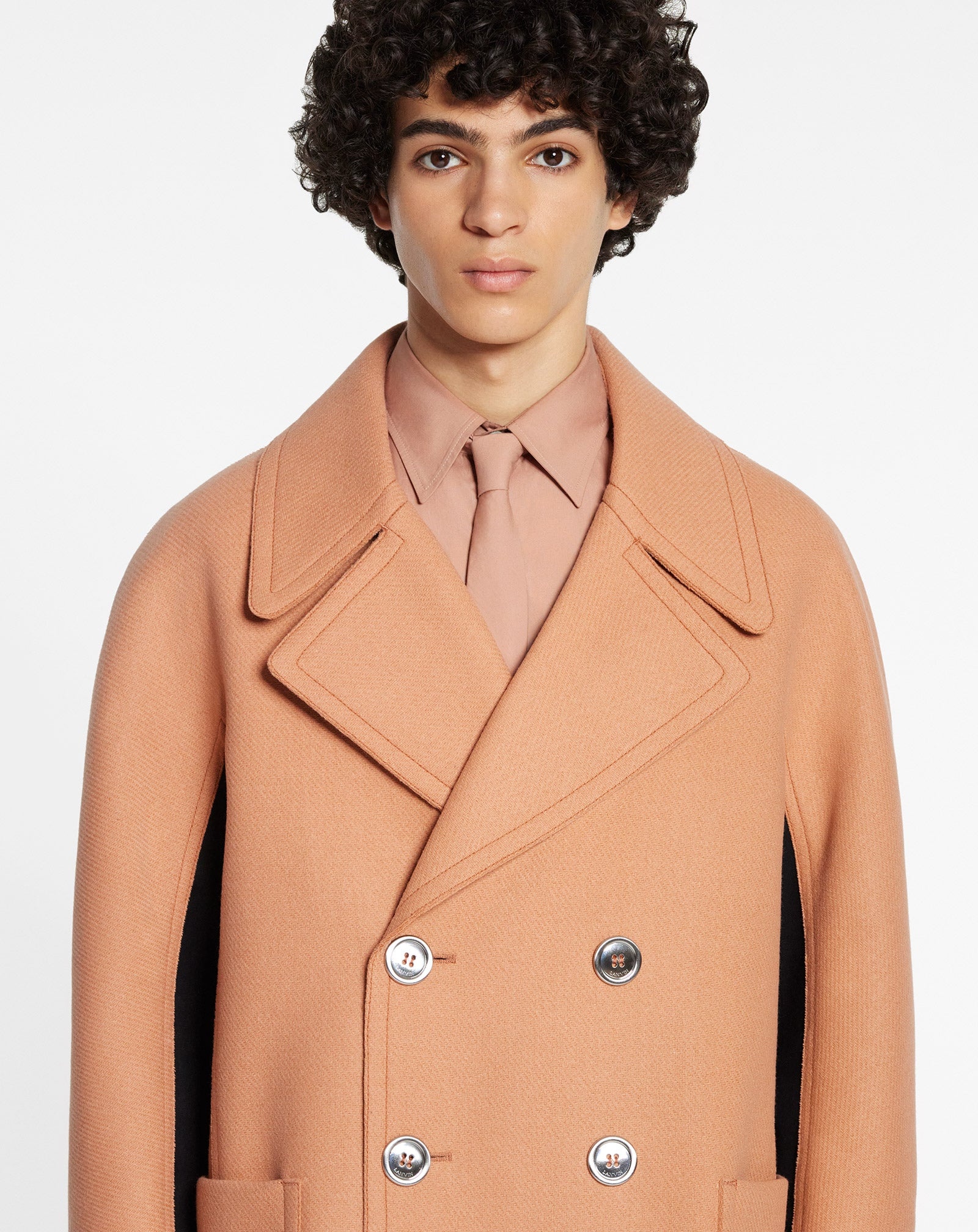 PEACOAT WITH CONTRASTING PANELS AND KIMONO SLEEVES - 5