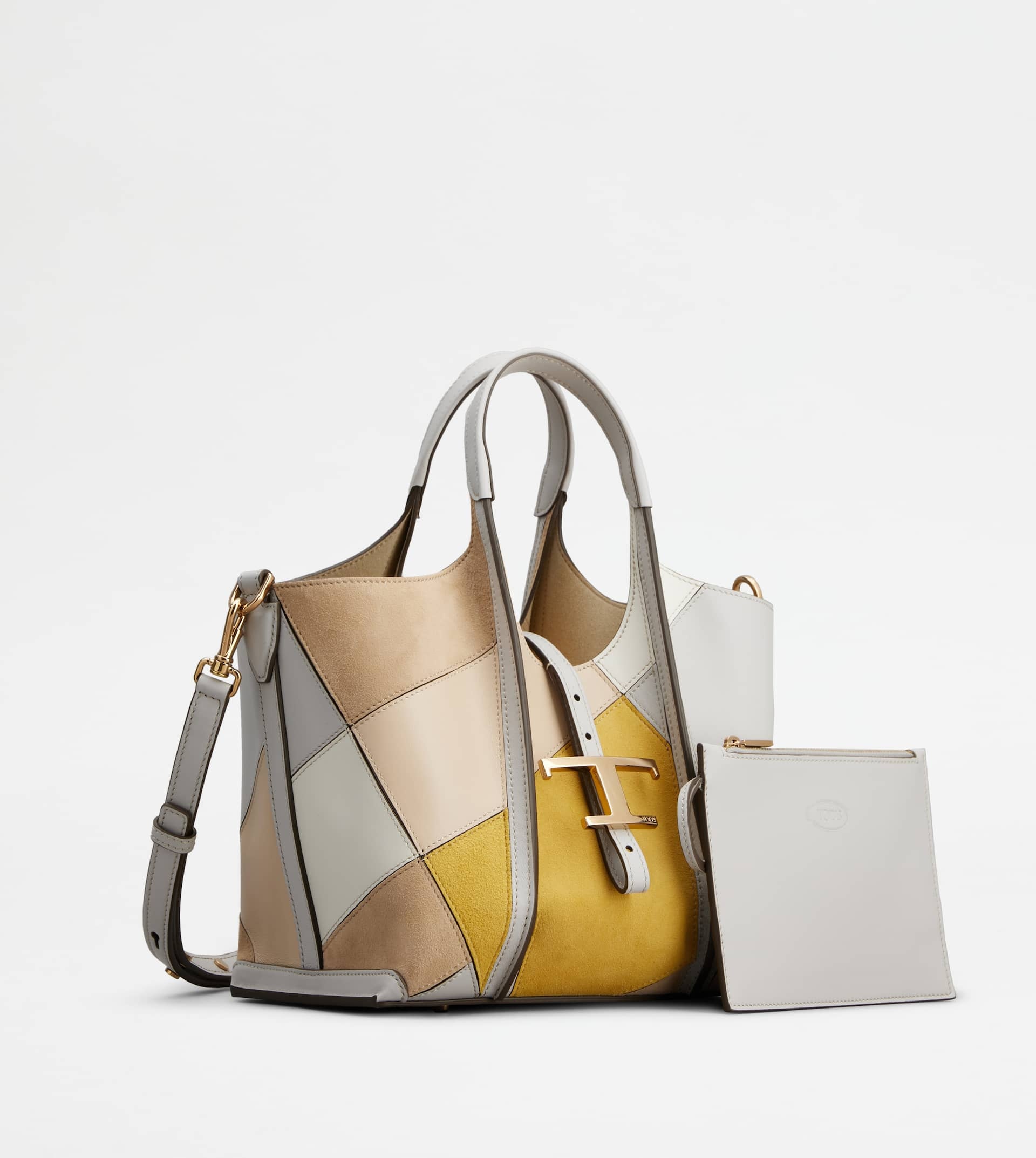 T TIMELESS SHOPPING BAG IN LEATHER MINI - BEIGE, YELLOW, GREY - 2
