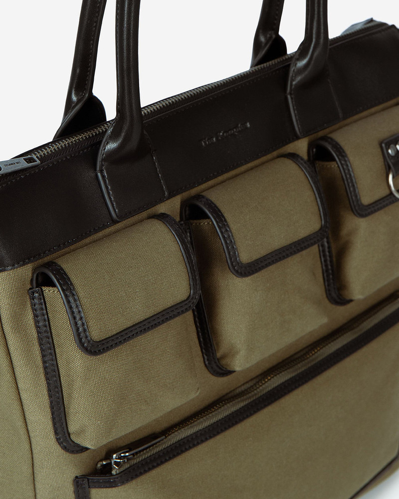 KHAKI CANVAS AND LEATHER TOTE BAG 4