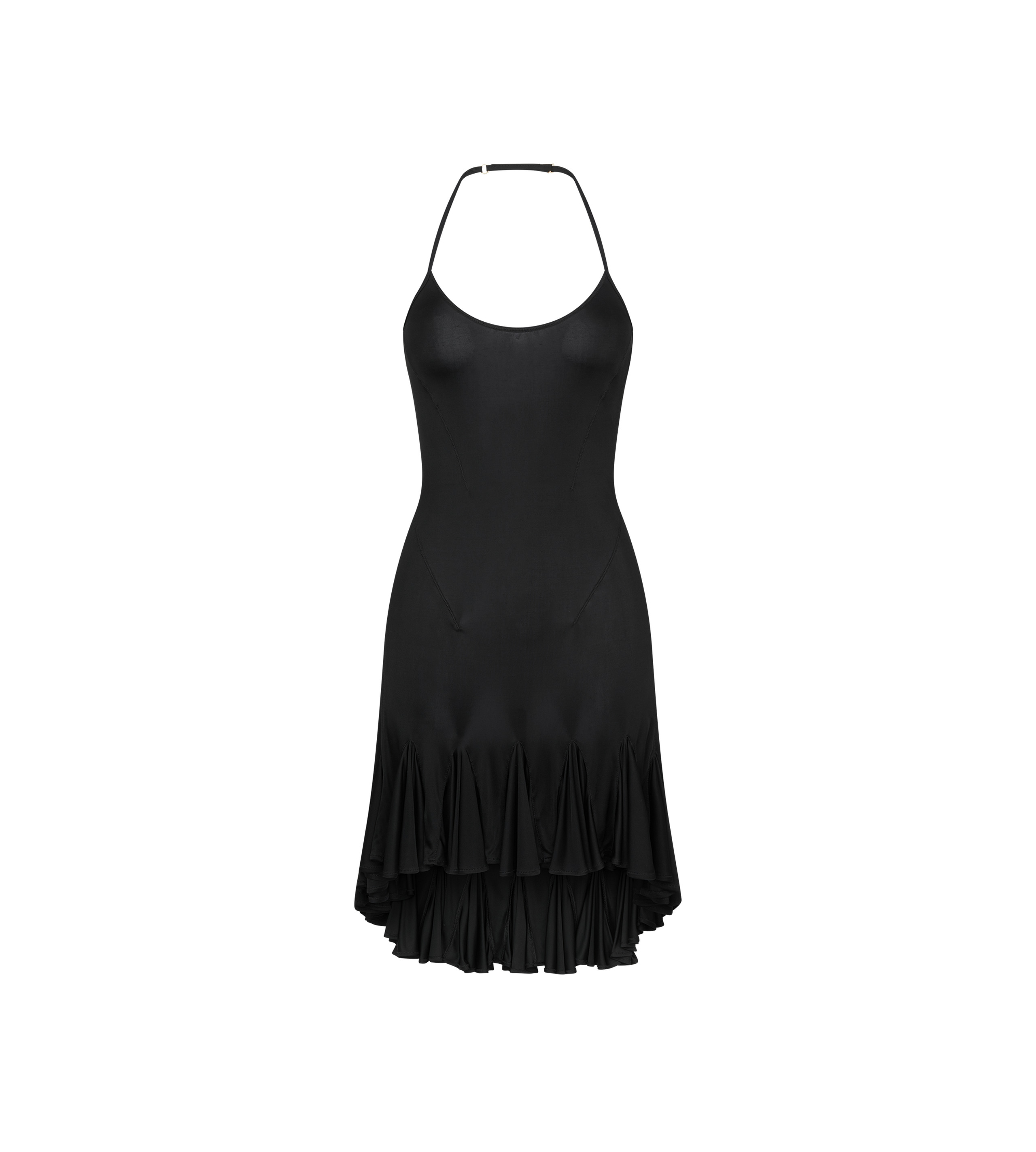 LUSTROUS JERSEY GODET COCKTAIL DRESS - 1