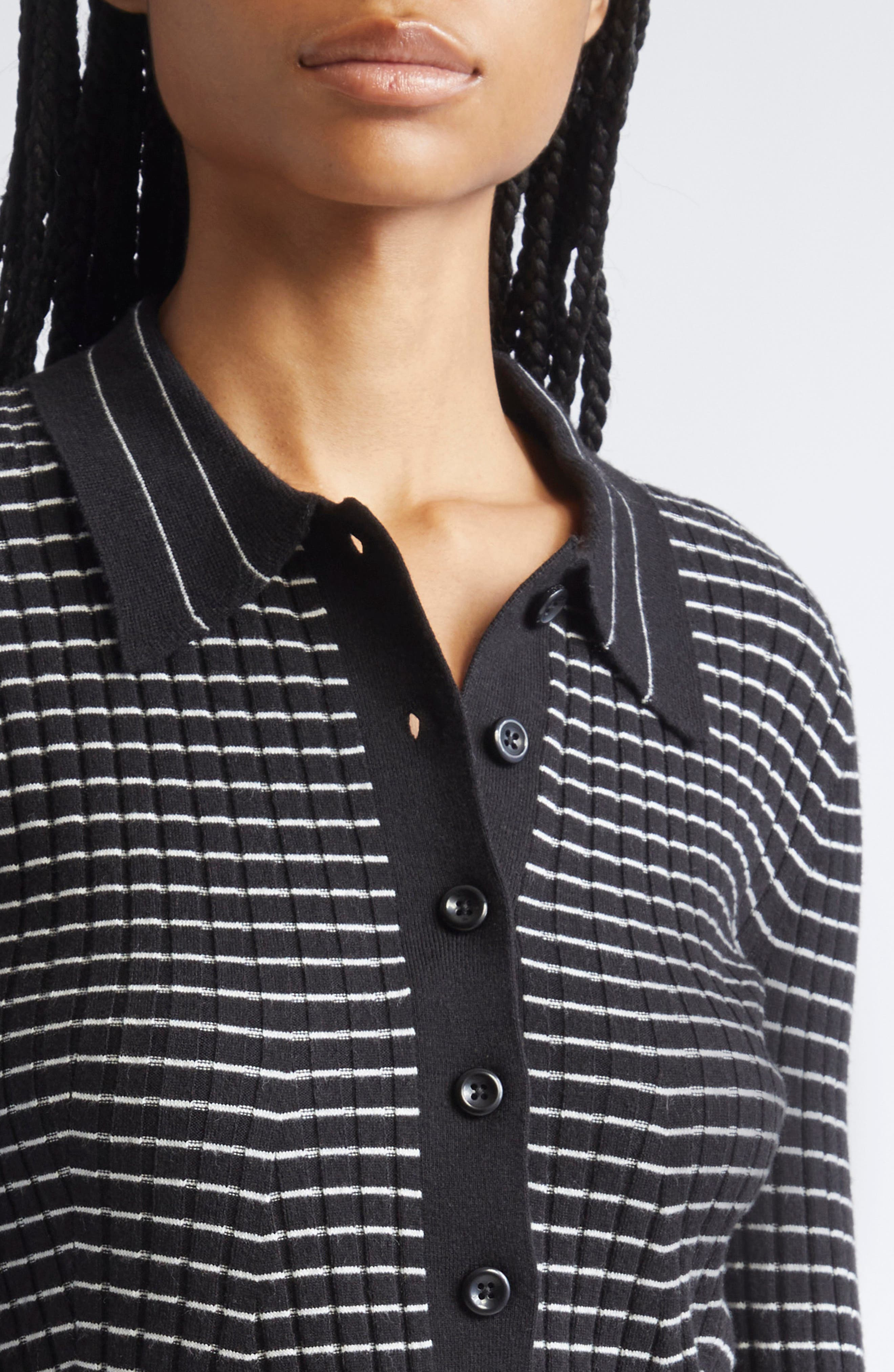 Emporio Armani Stripe Rib Collared Cardigan in Black at Nordstrom - 5