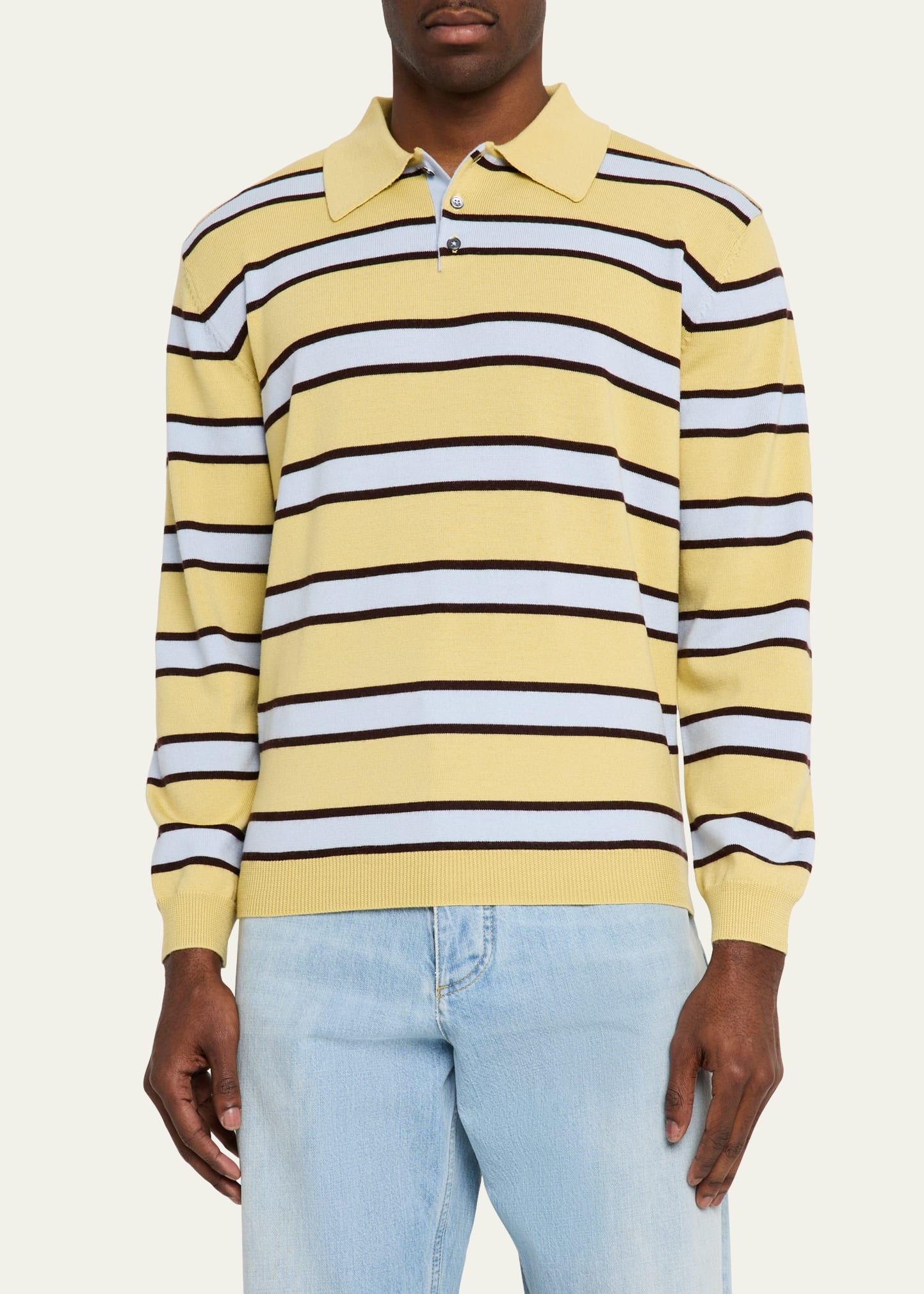 Men's Fine-Gauge Block Stripe Polo Sweater - 4