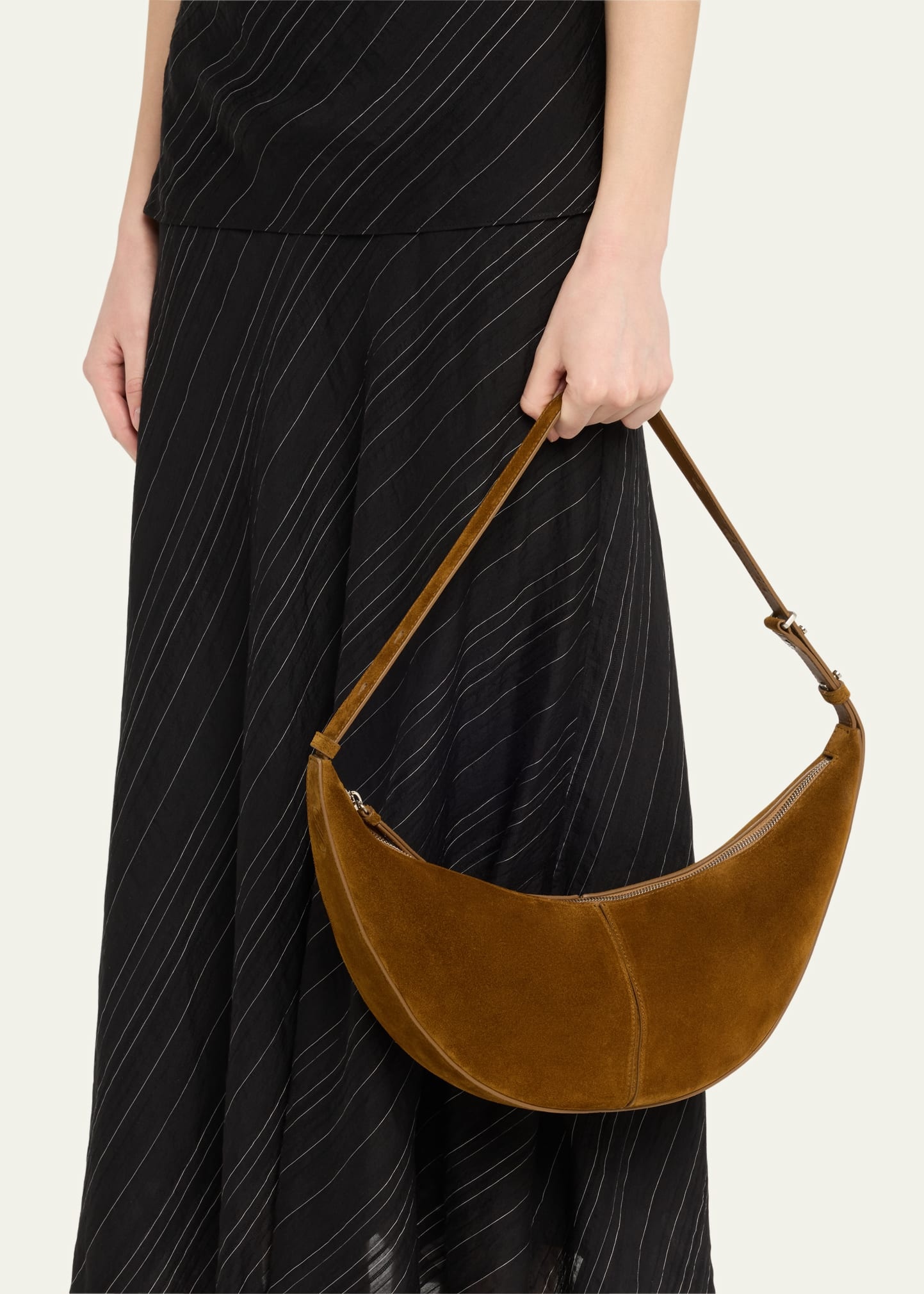 Slide Zip Suede Shoulder Bag - 2