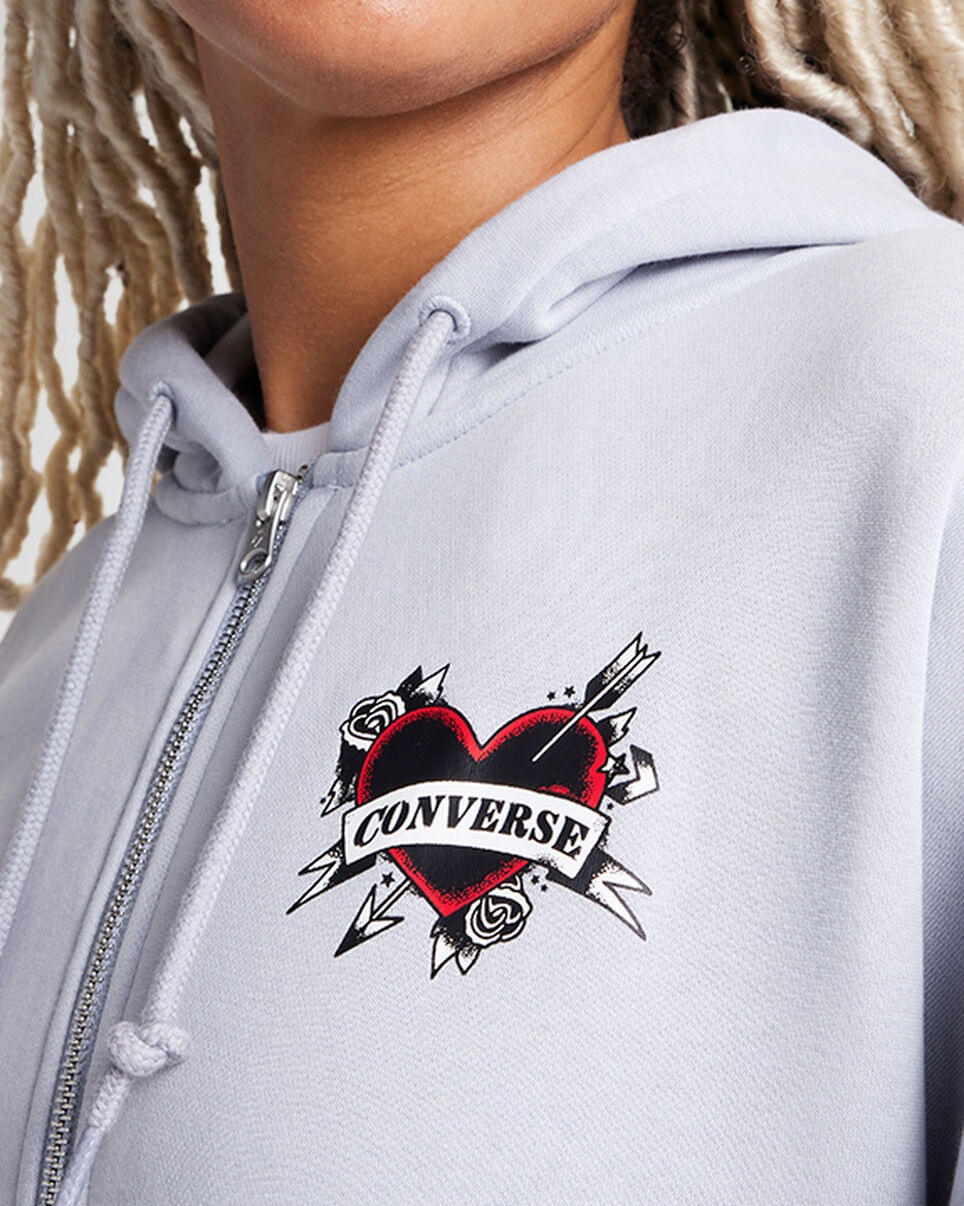 Heart Tattoo Full-Zip Oversized Hoodie - 4