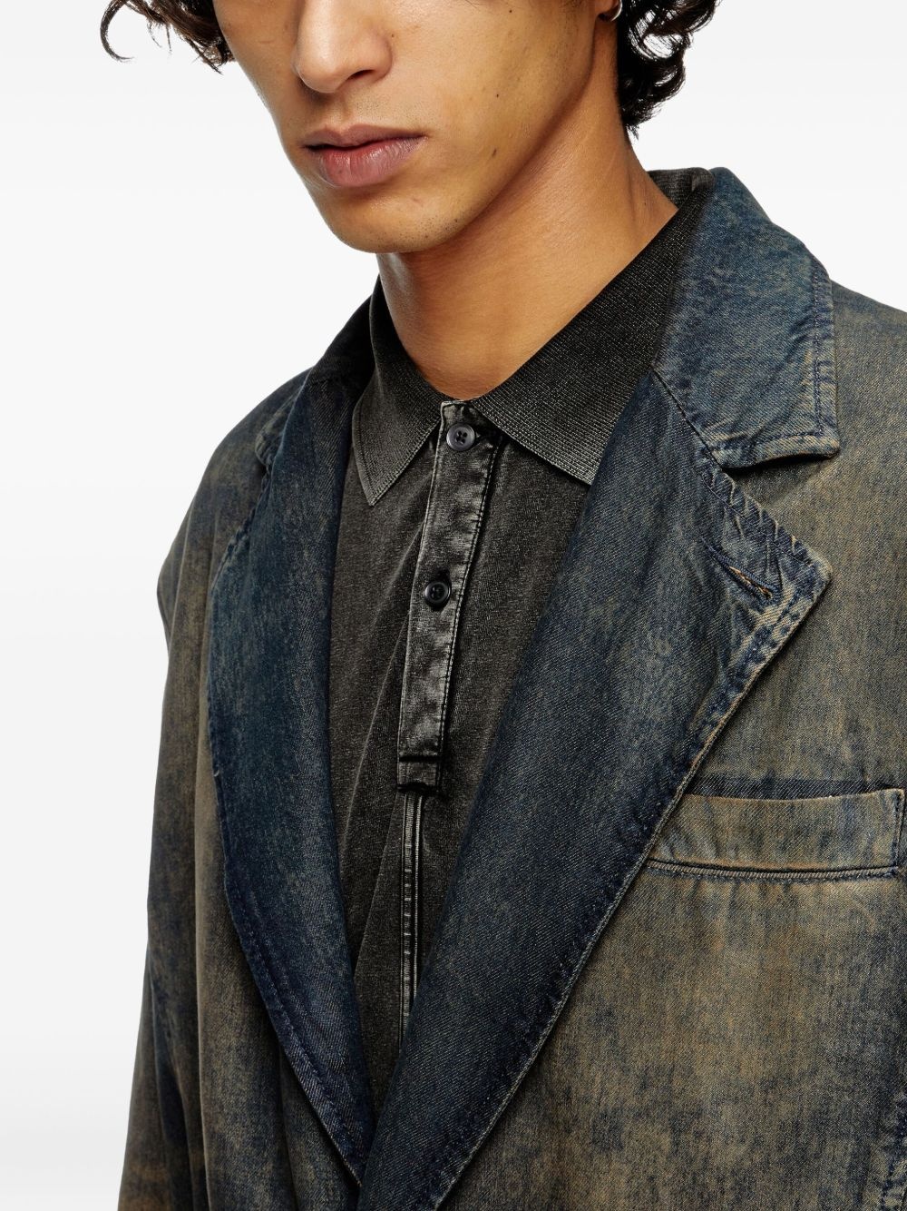 distressed denim blazer - 5