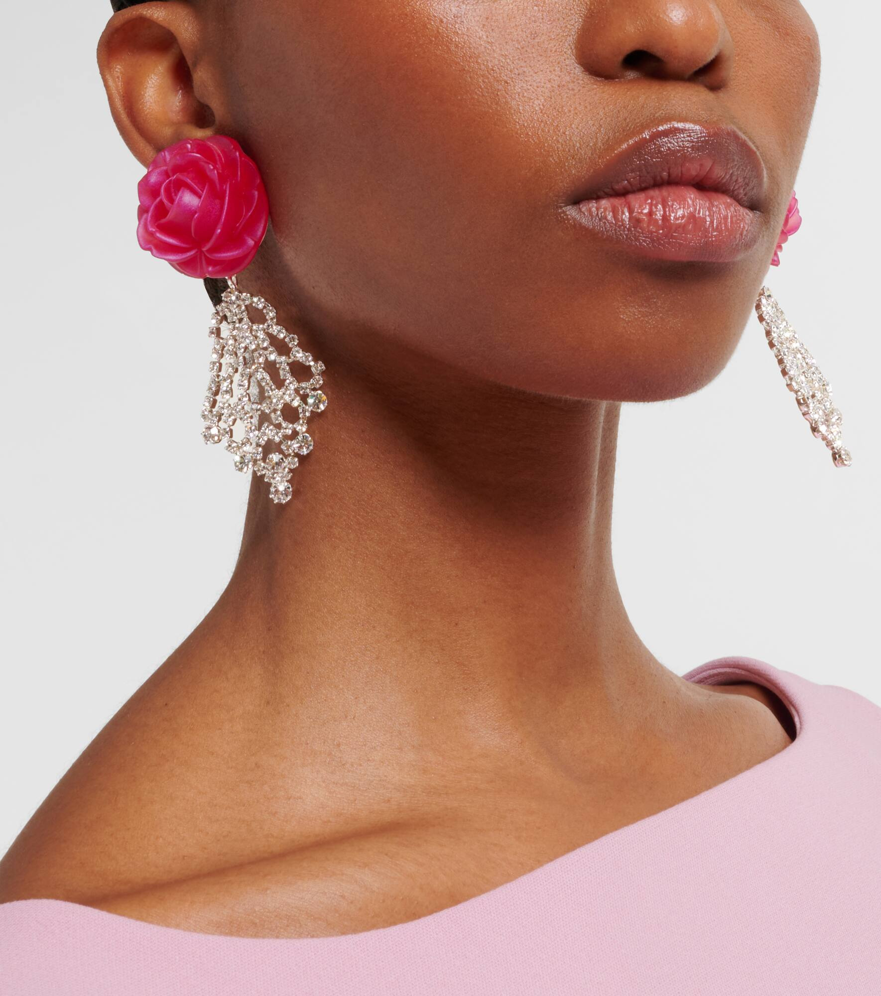 Crystal-embellished floral drop earrings - 3