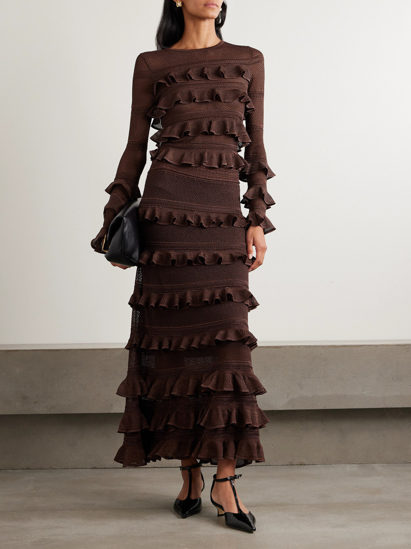 Zimmermann Metallic Ruffled Pointelle-knit Maxi Skirt outlook
