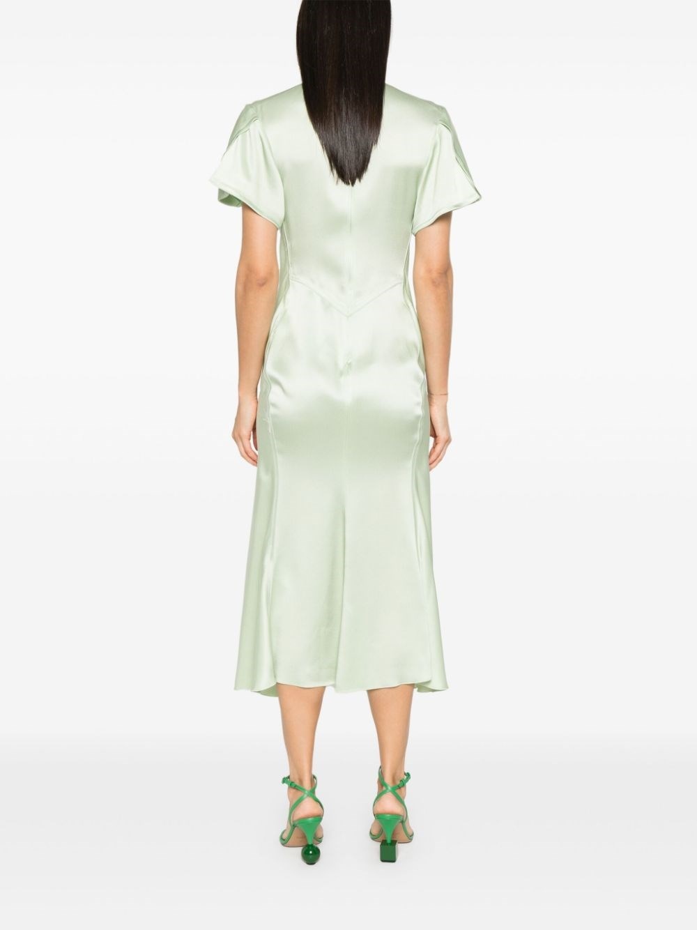 Gathered V-Neck Midi Dress - 3